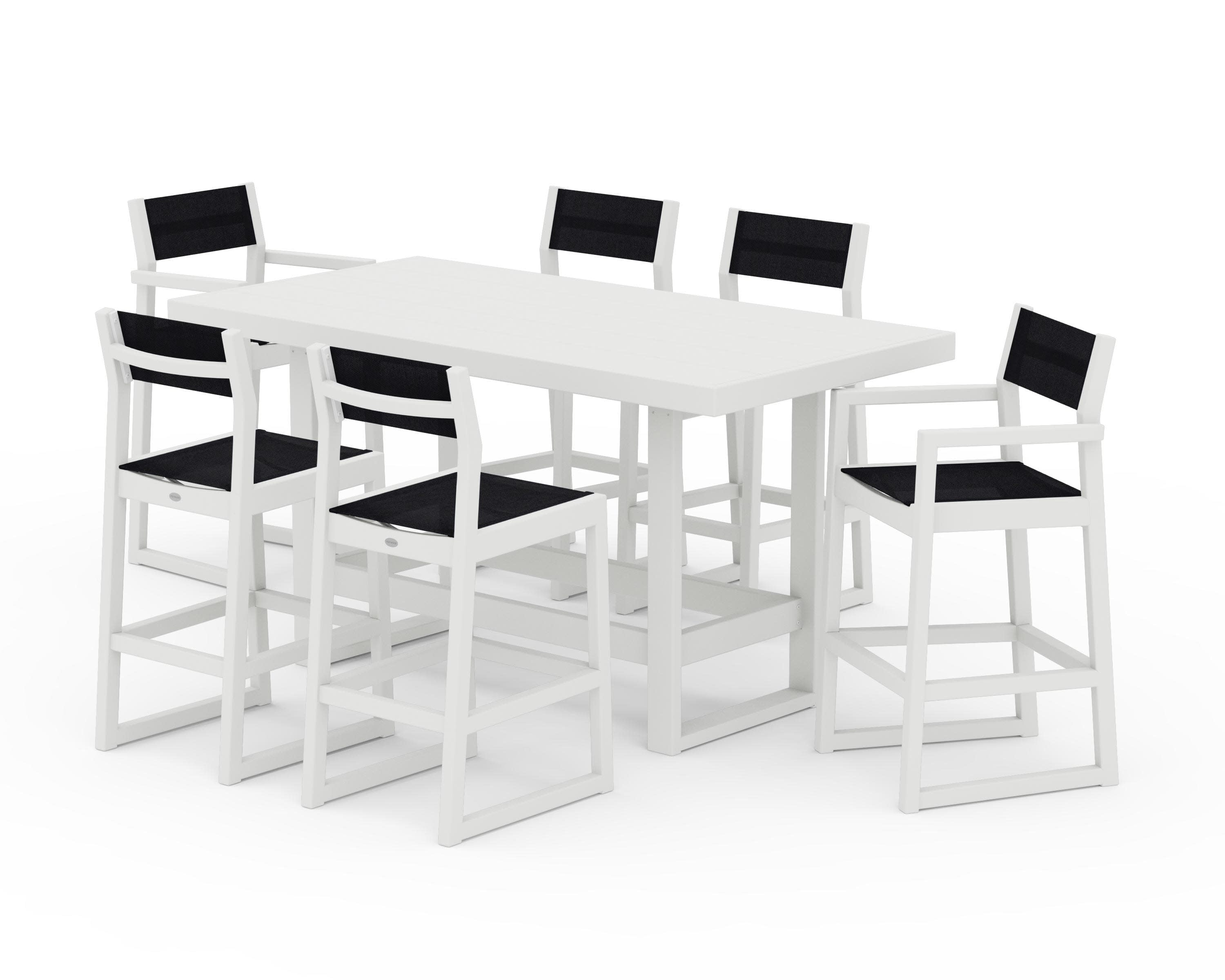 EDGE Sling 7-Piece Bar Table Set in Vintage White / Black Sling