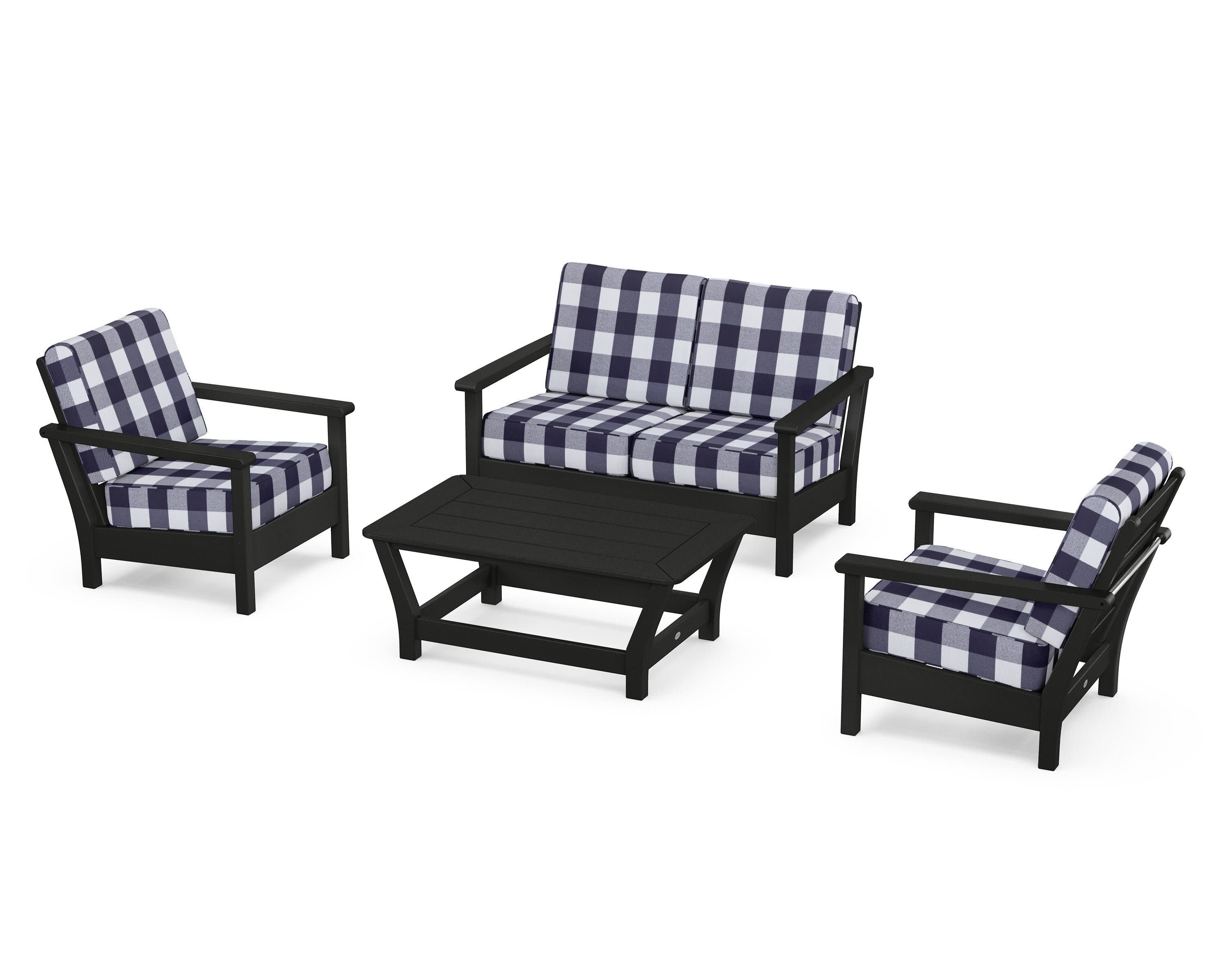 Harbour 4-Piece Deep Seating Set in Black / Buffalo Plaid Navy