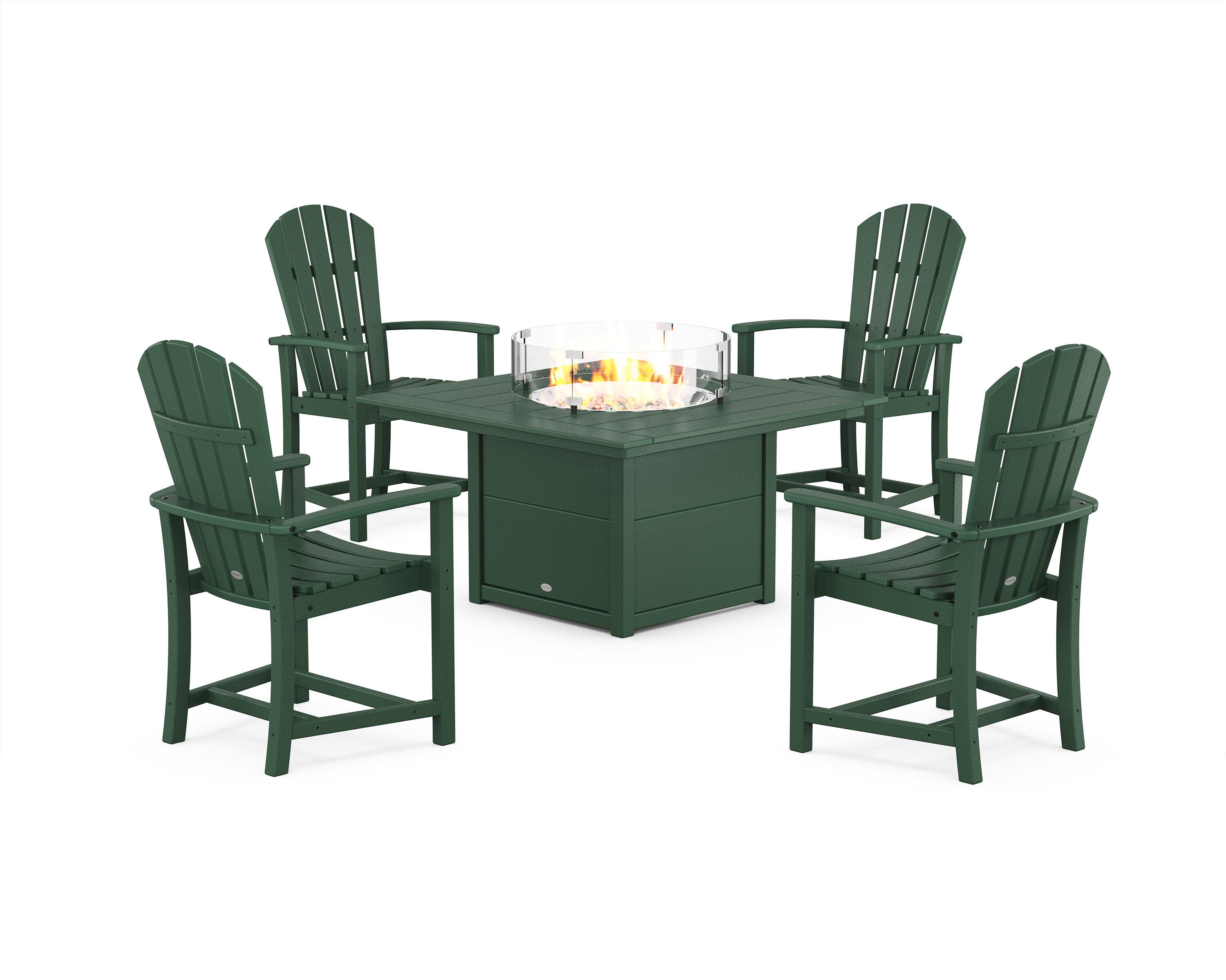 Palm Coast 4-Piece Upright Adirondack Conversation Set with Fire Pit Table in Green