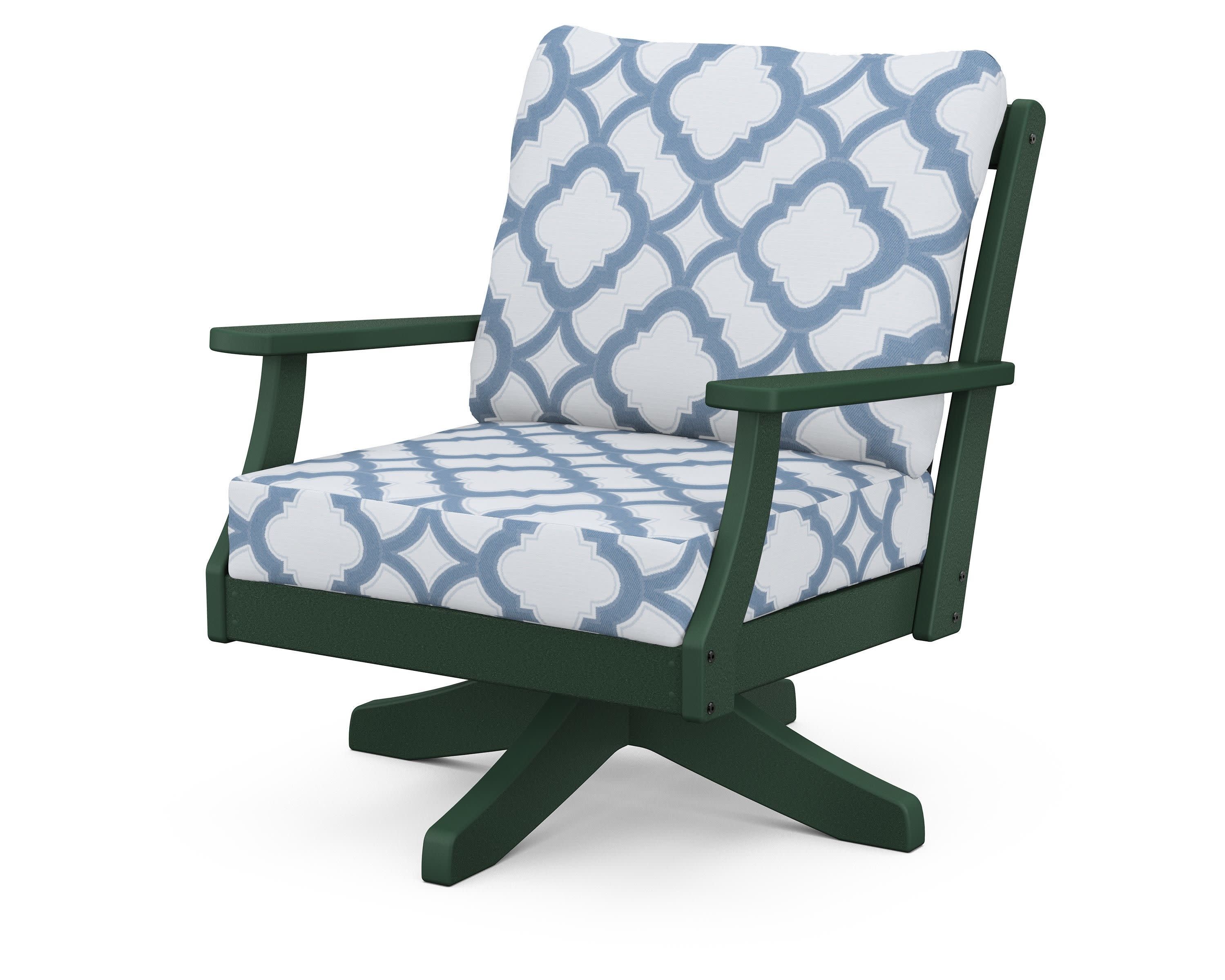 Braxton Deep Seating Swivel Chair in Green / Trellis Sky Blue