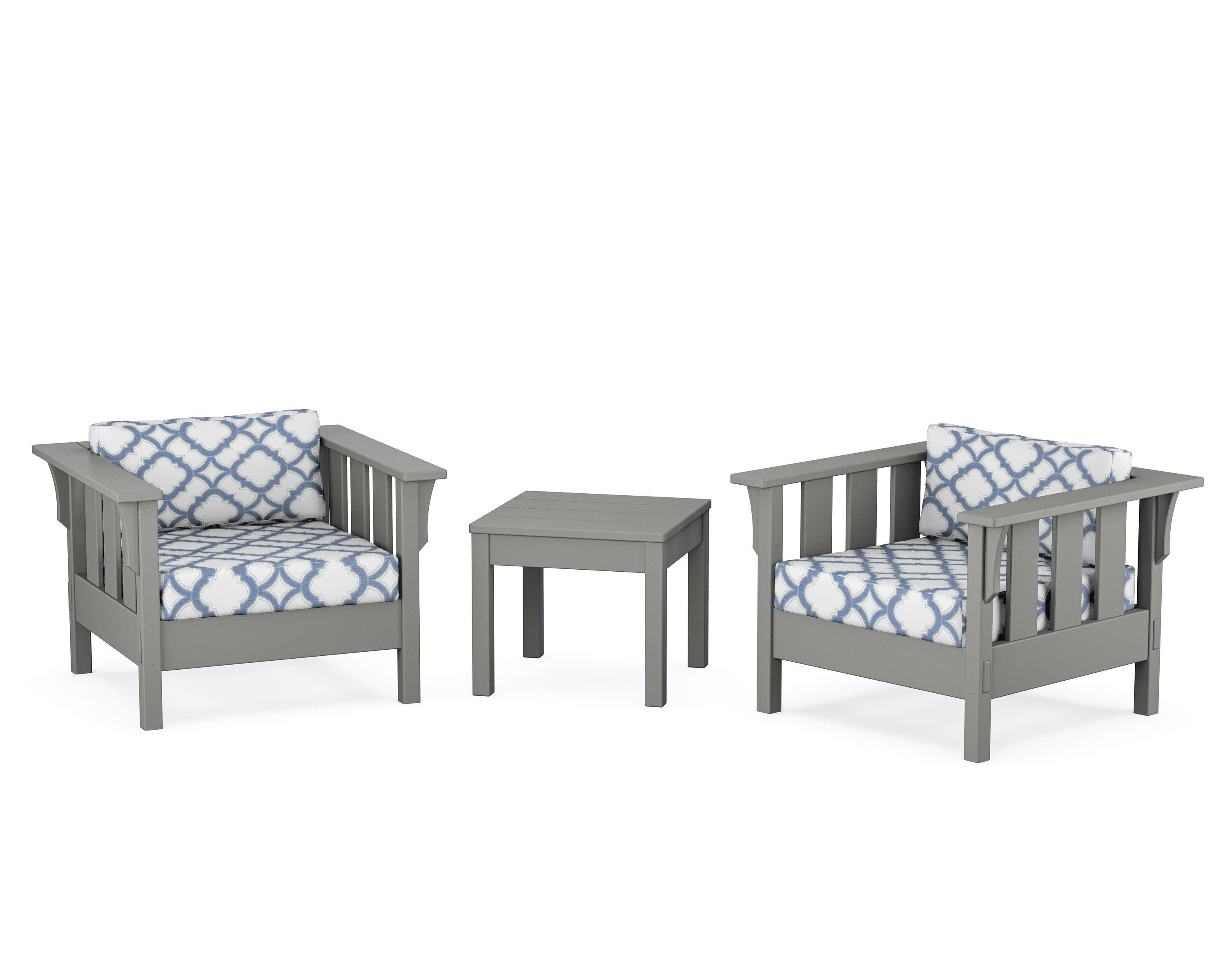 Acadia 3-Piece Deep Seating Set in Slate Grey / Trellis Sky Blue