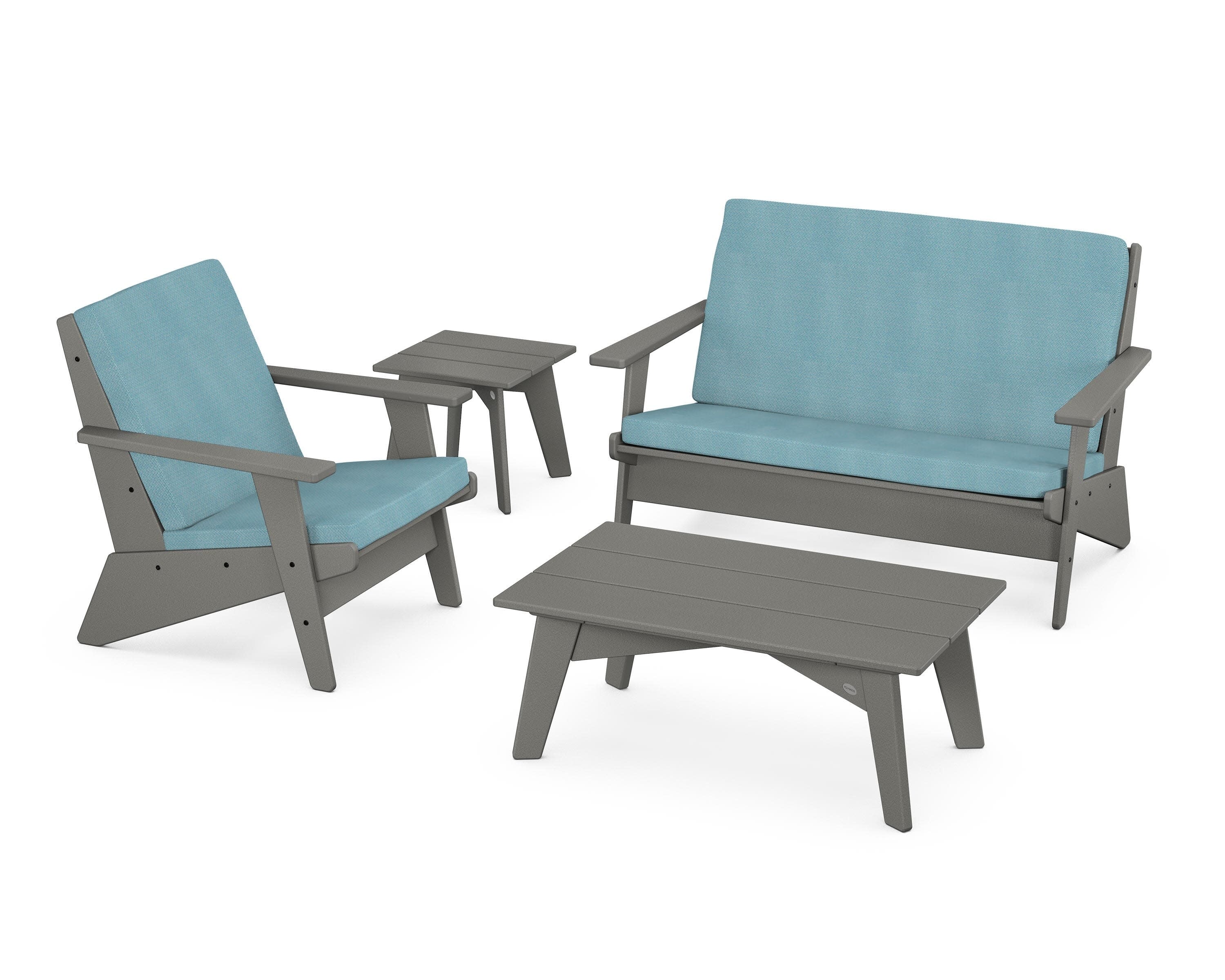 Riviera Modern Lounge 4-Piece Set in Slate Grey / Lattice Sky Blue