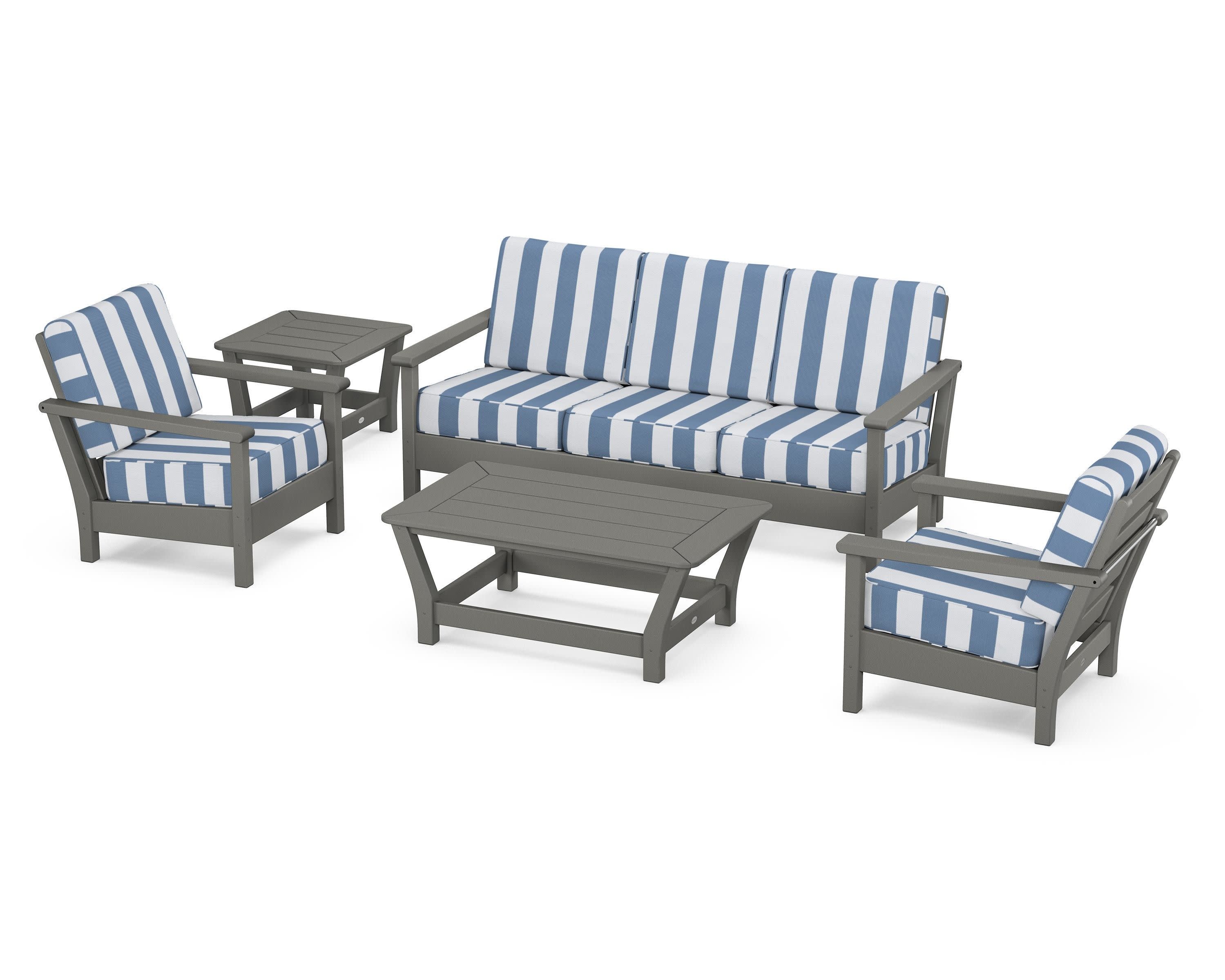 Harbour 5-Piece Deep Seating Set in Slate Grey / Cabana Stripe Sky Blue