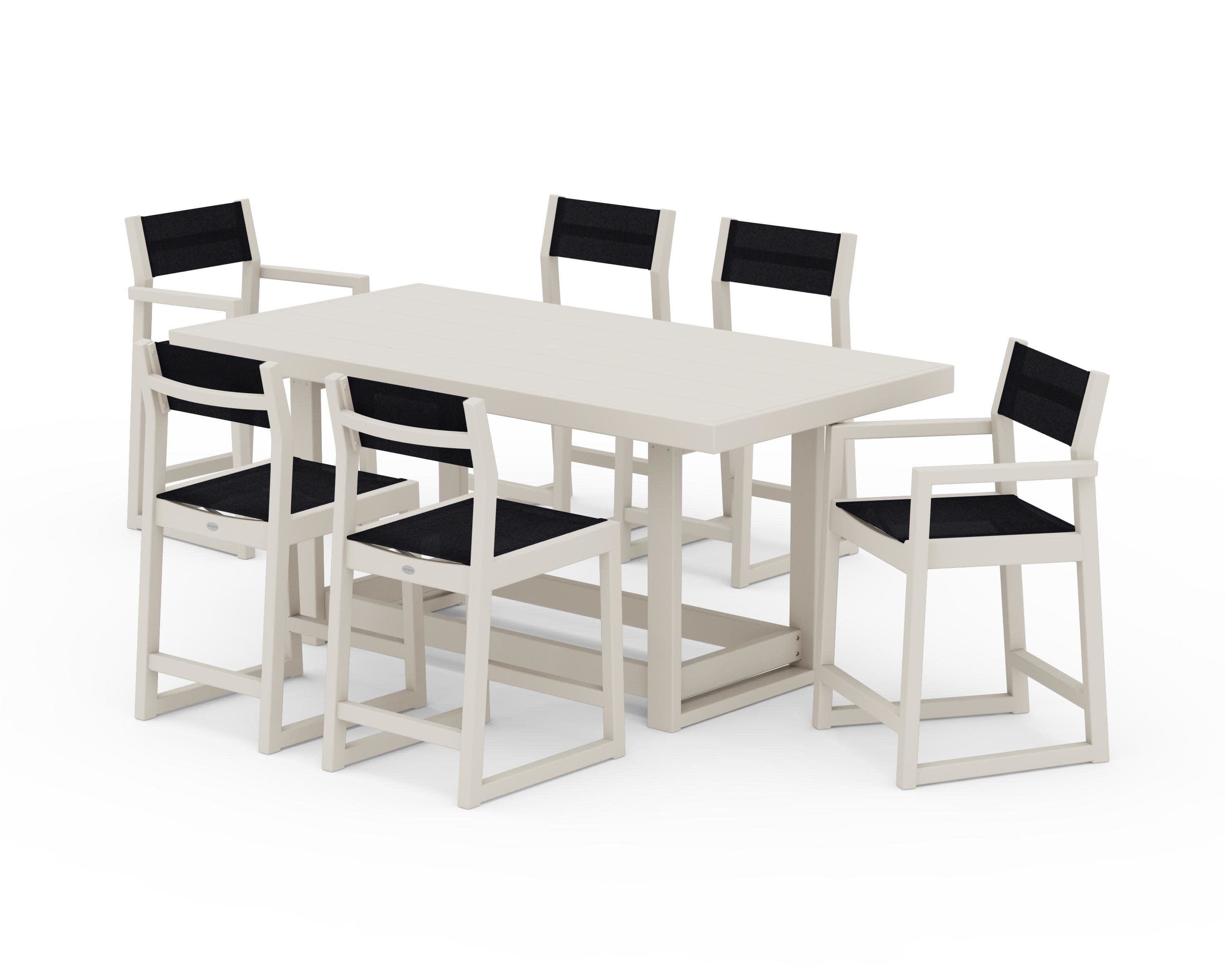 EDGE Sling 7-Piece Counter Table Set in Sand / Black Sling