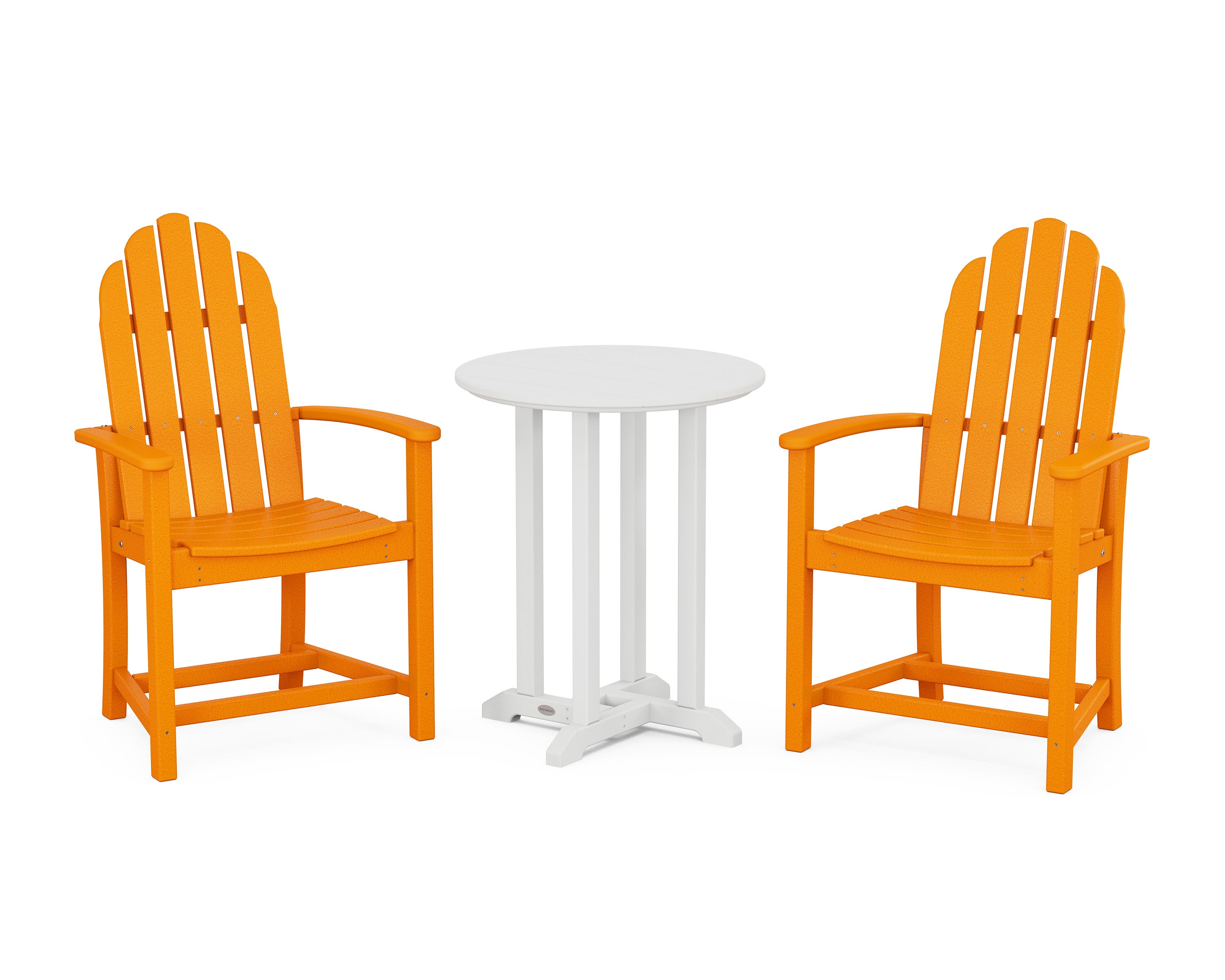 Classic Adirondack 3-Piece Round Bistro Dining Set in Tangerine / White