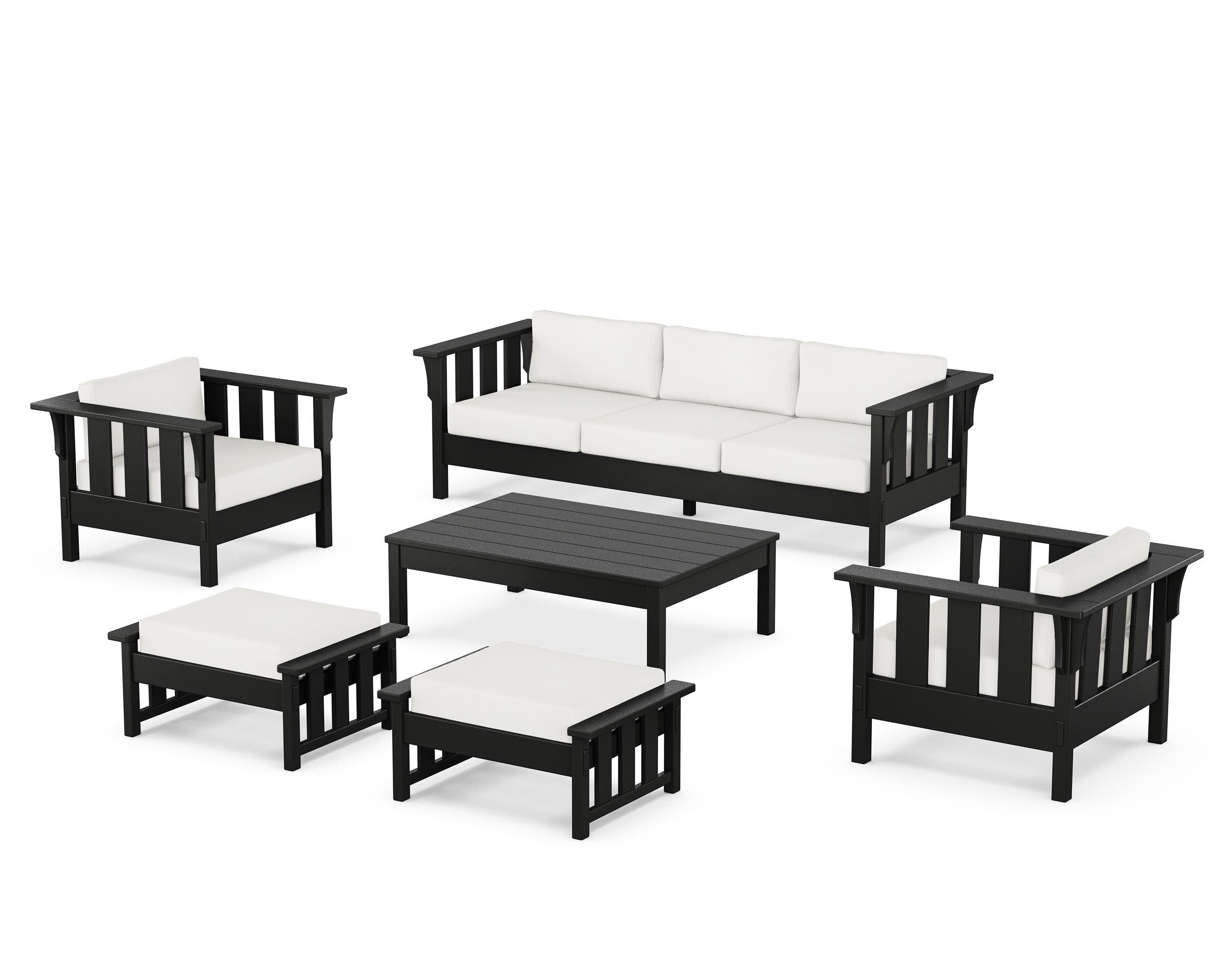 Acadia 6-Piece Lounge Sofa Set in Black / Natural Linen