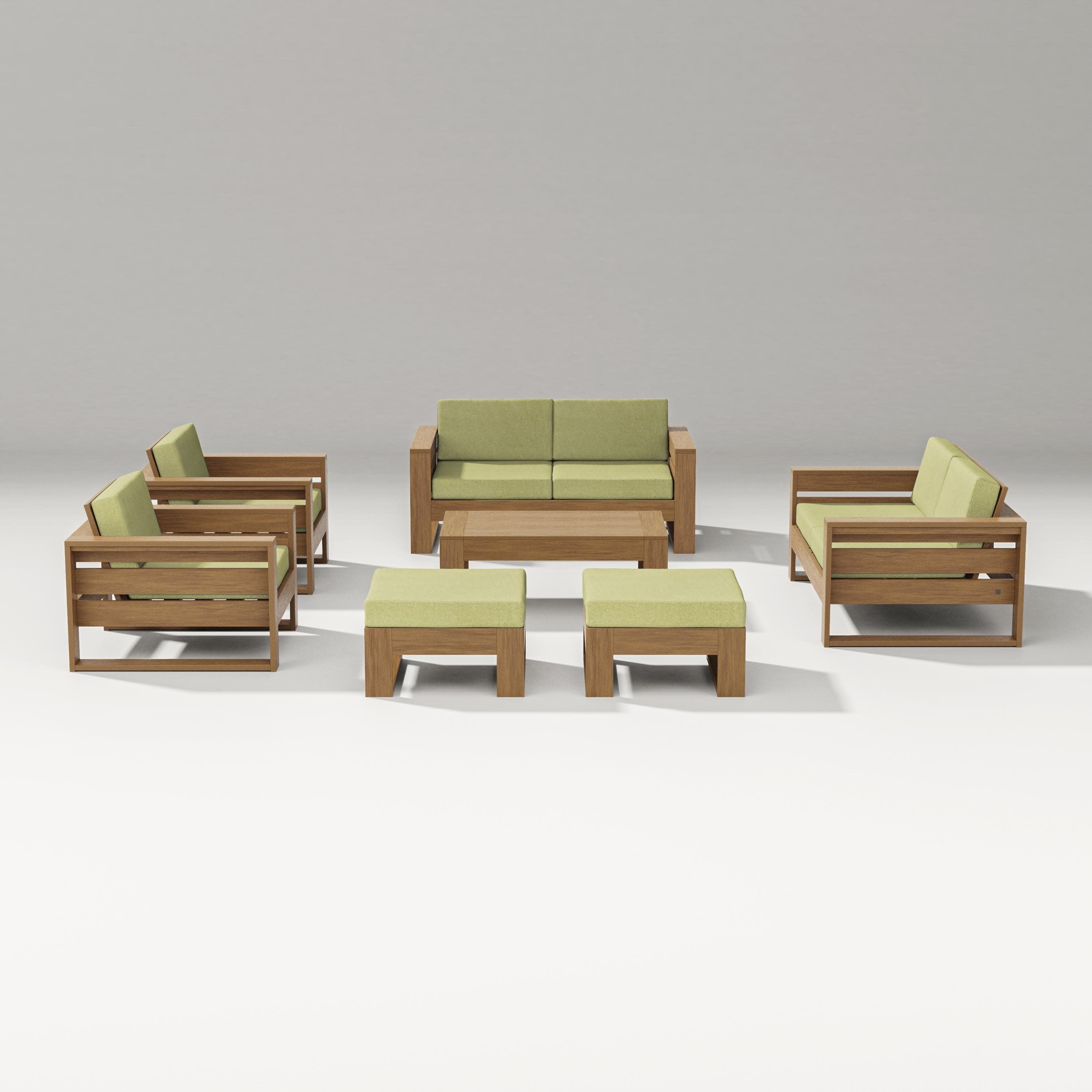 Latitude 7-Piece Lounge Loveseat Set in Natural / Chartreuse Boucle