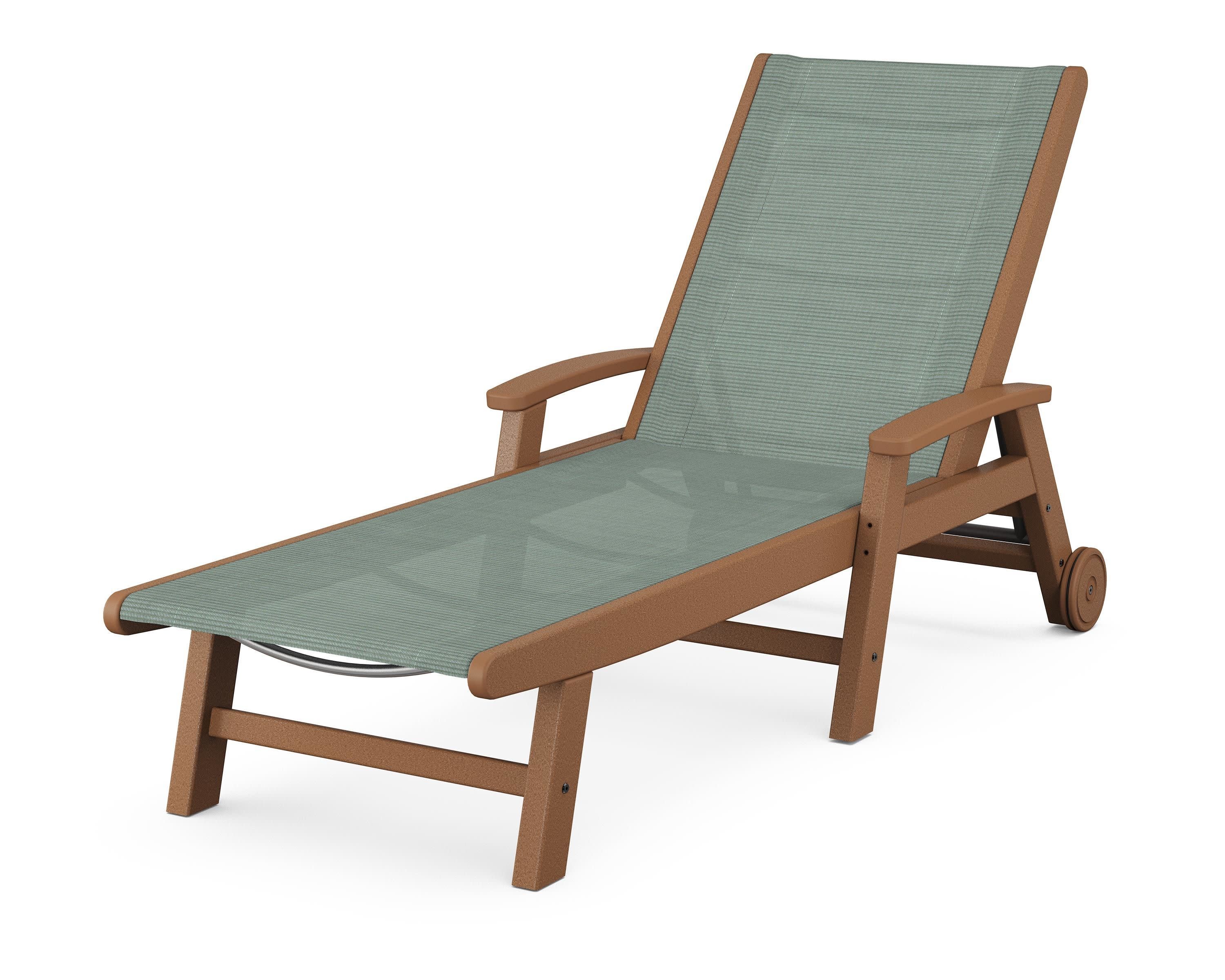 Coastal Chaise with Wheels in Teak / Dupioni Sea Mist Sling