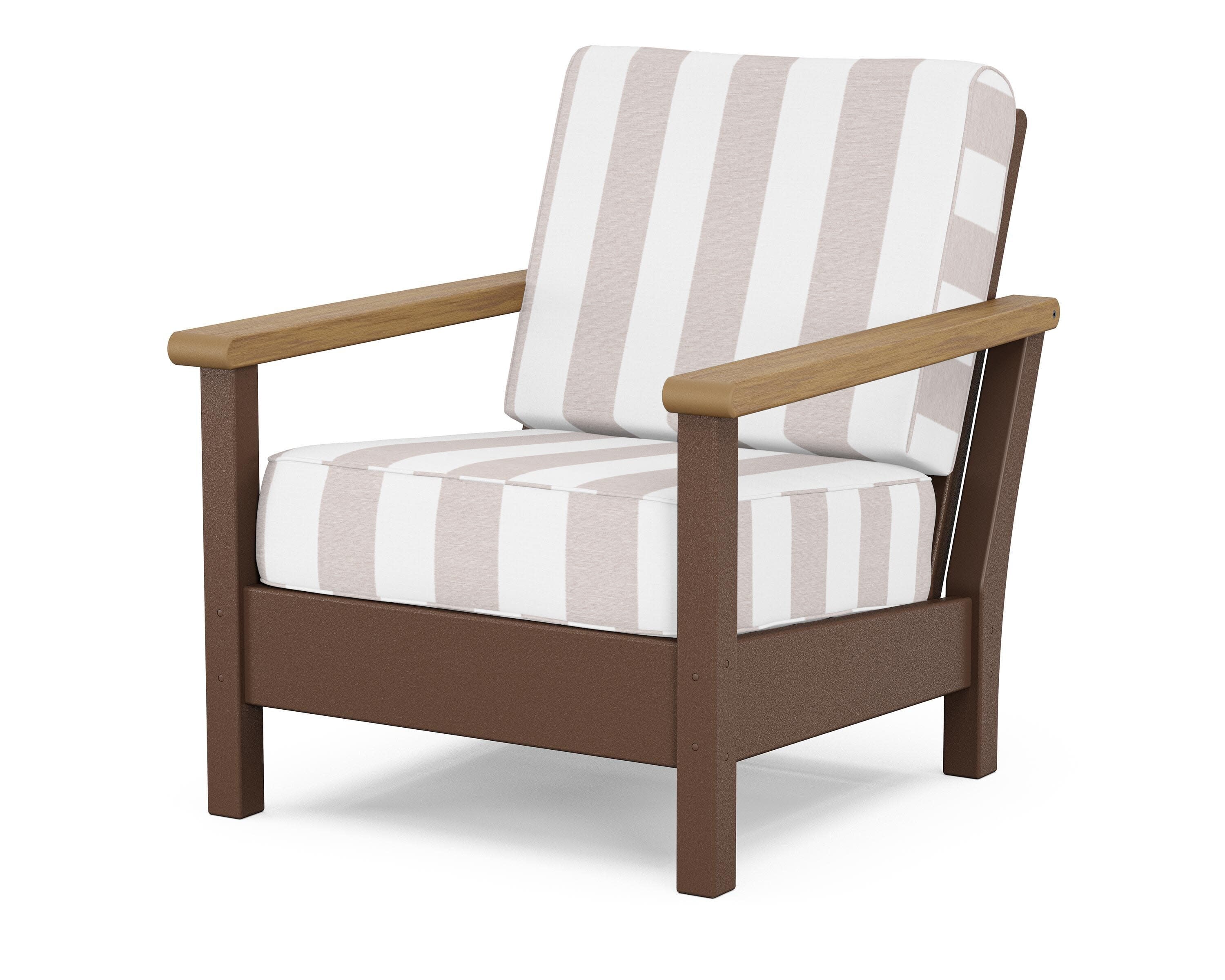 Harbour Deep Seating Chair in Mahogany / Natural / Cabana Stripe Dune Burlap