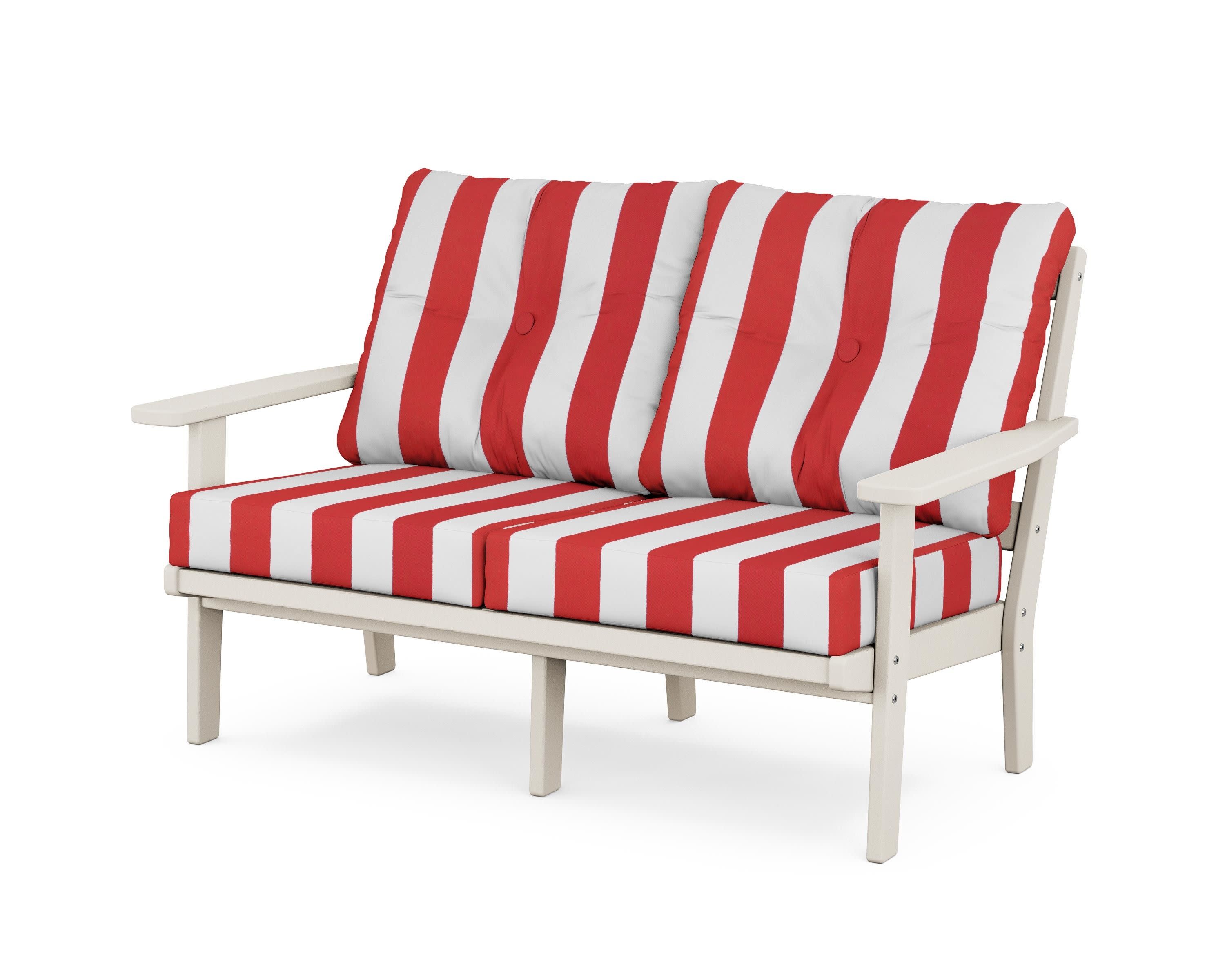 Oxford Deep SeatingLoveseat in Sand / Cabana Stripe Crimson
