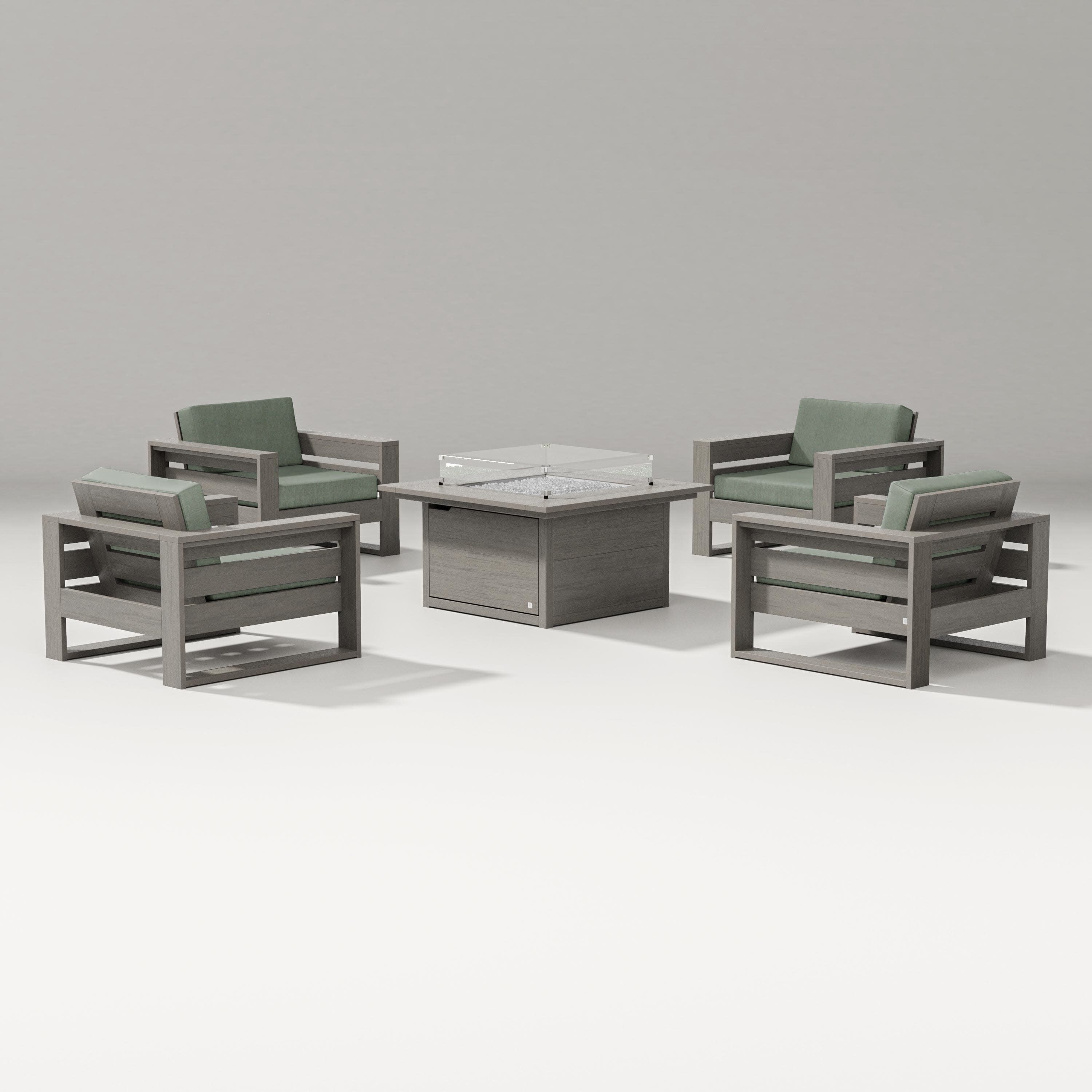 Latitude 5-Piece Lounge Fire Table Set in Driftwood / Cast Sage