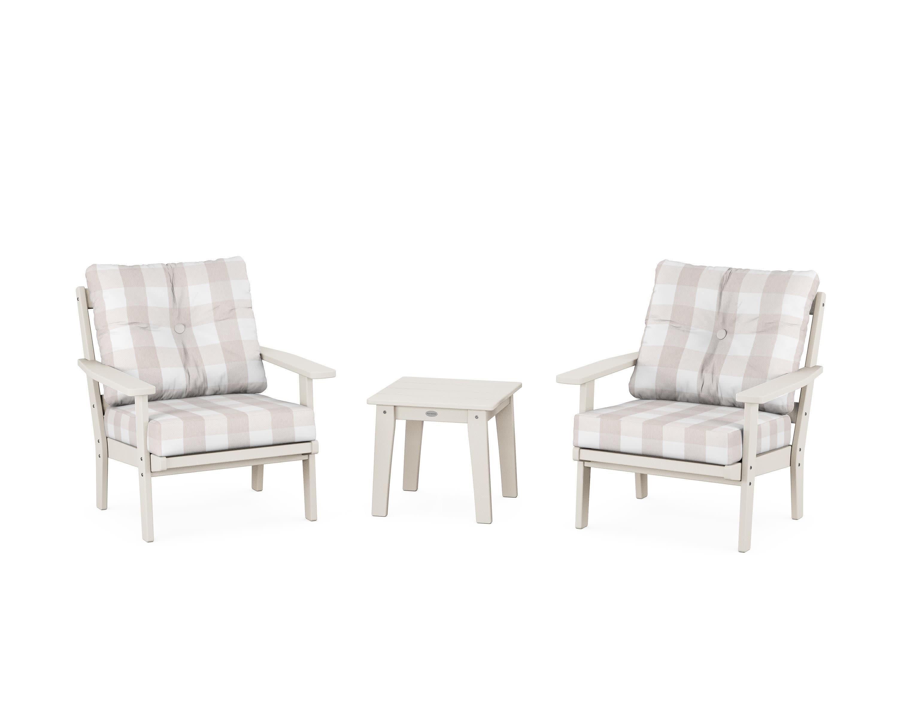 Oxford 3-Piece Deep Seating Set in Sand / Buffalo Plaid Dune Burlap
