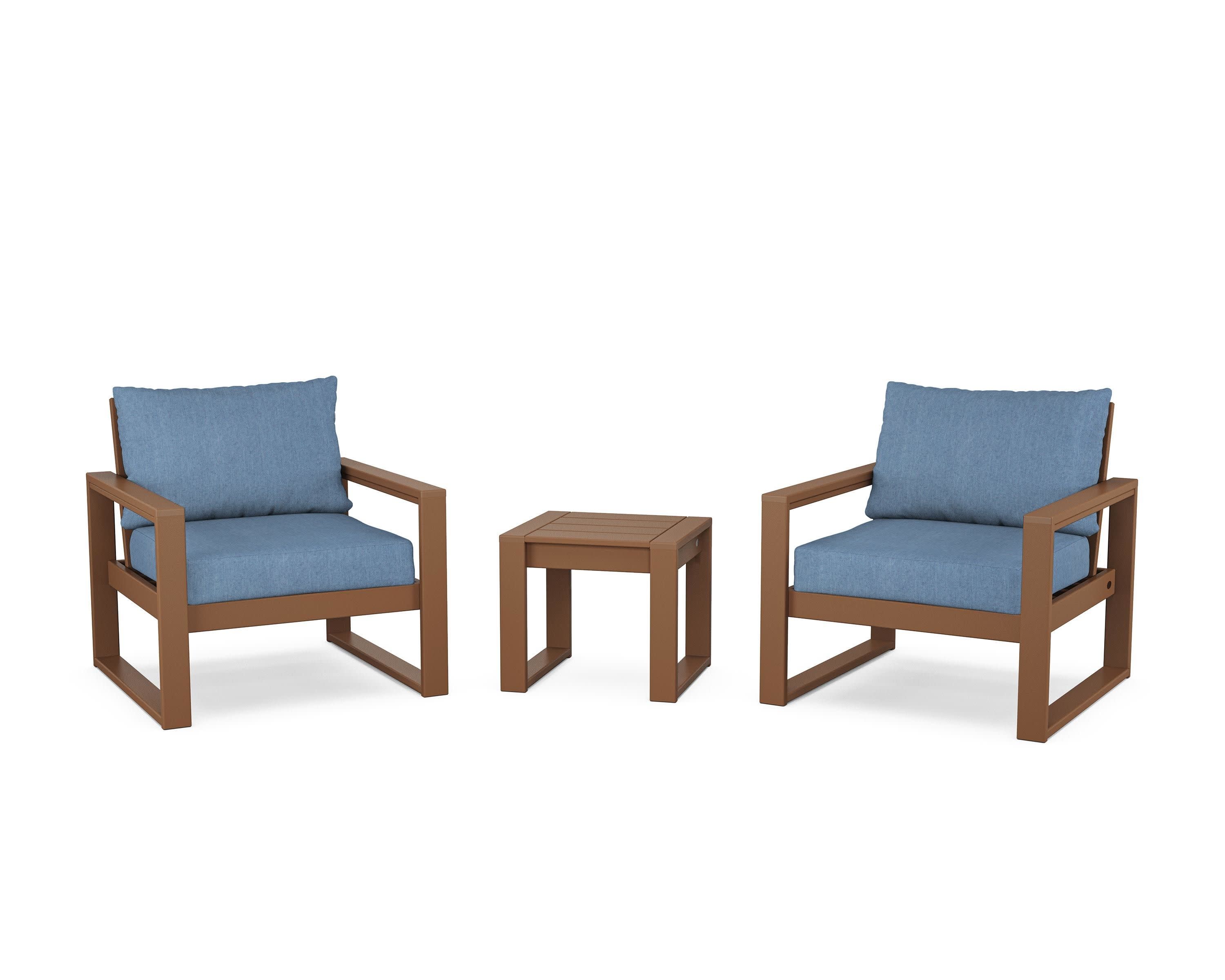 EDGE Sectional 3-Piece Deep Seating Set in Teak / Sky Blue