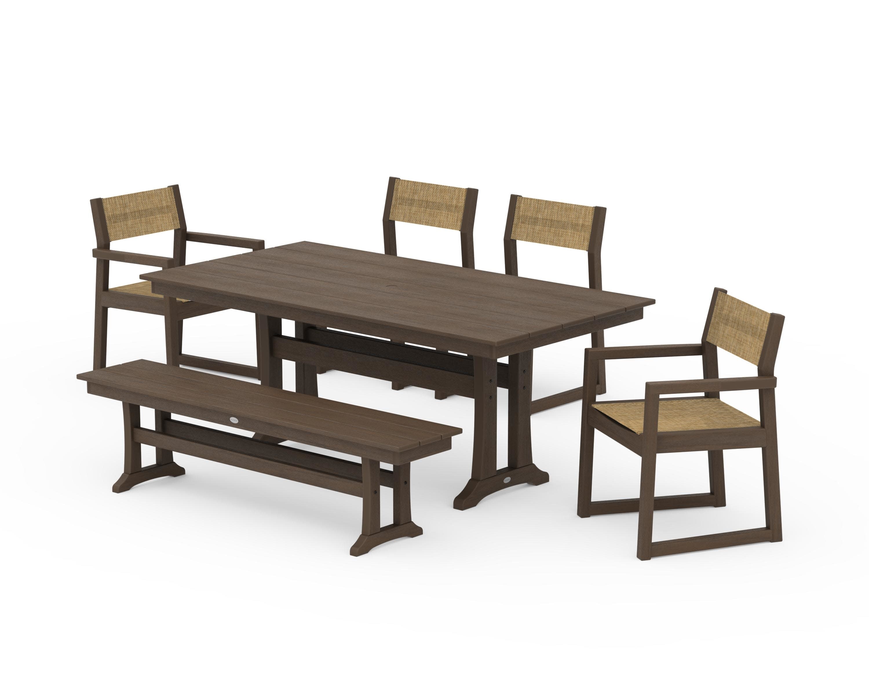 EDGE Sling 6-Piece Farmhouse Dining Set With Trestle Legs in Kona / Burlap Sling