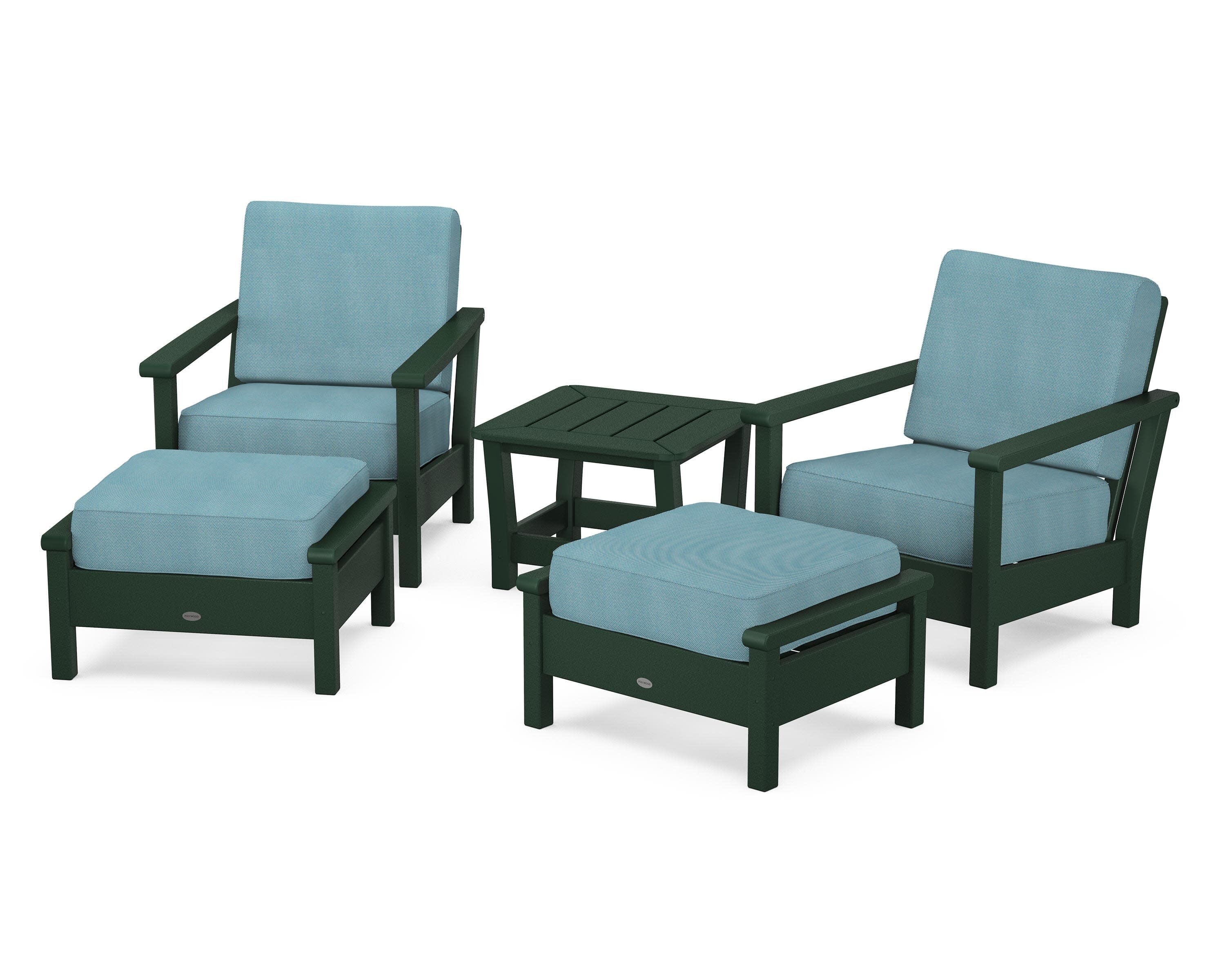 Harbour 5-Piece Deep Seating Chair Set in Green / Lattice Sky Blue