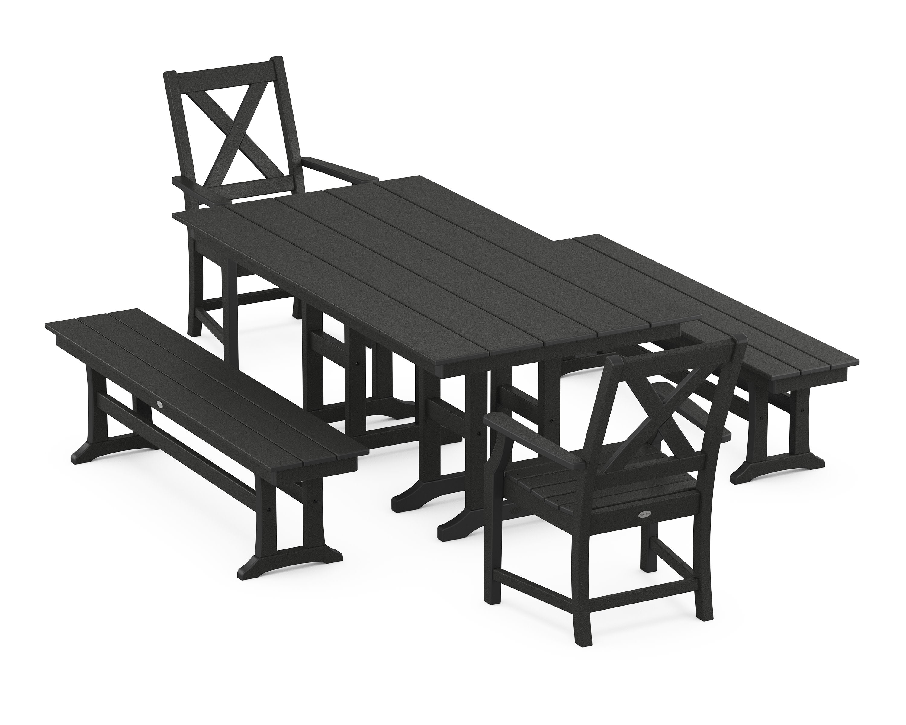 Braxton 5-Piece Farmhouse Dining Set with Benches in Black