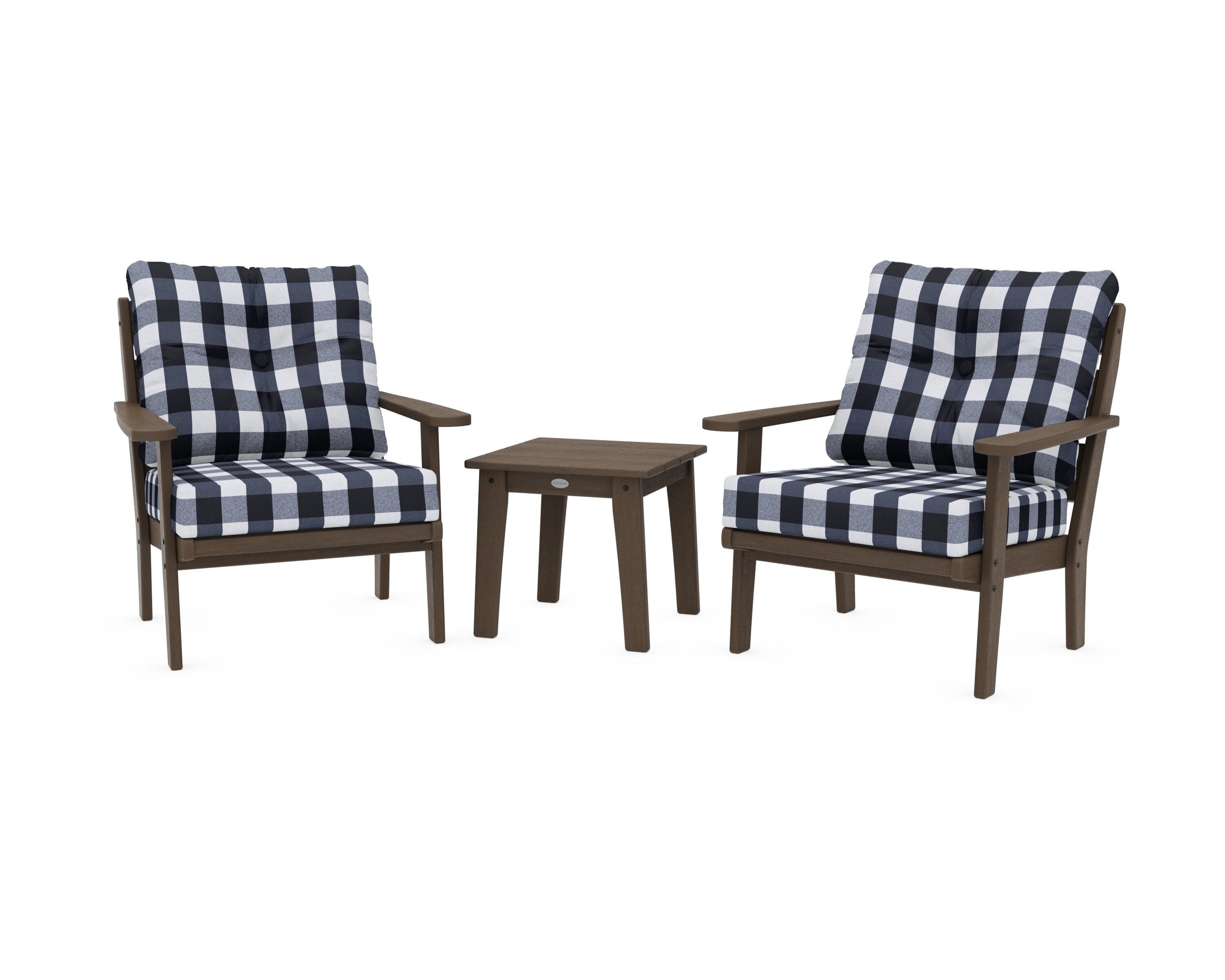 Lakeside 3-Piece Deep Seating Chair Set in Kona / Buffalo Plaid Marine Indigo