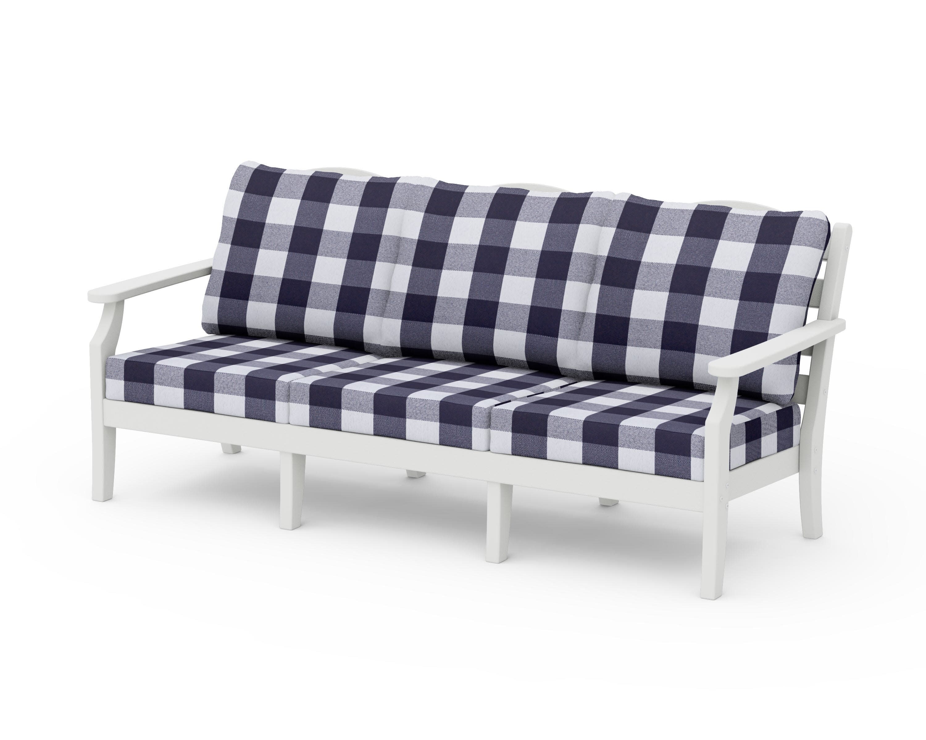 Savannah Deep Seating Sofa in Vintage White / Buffalo Plaid Navy