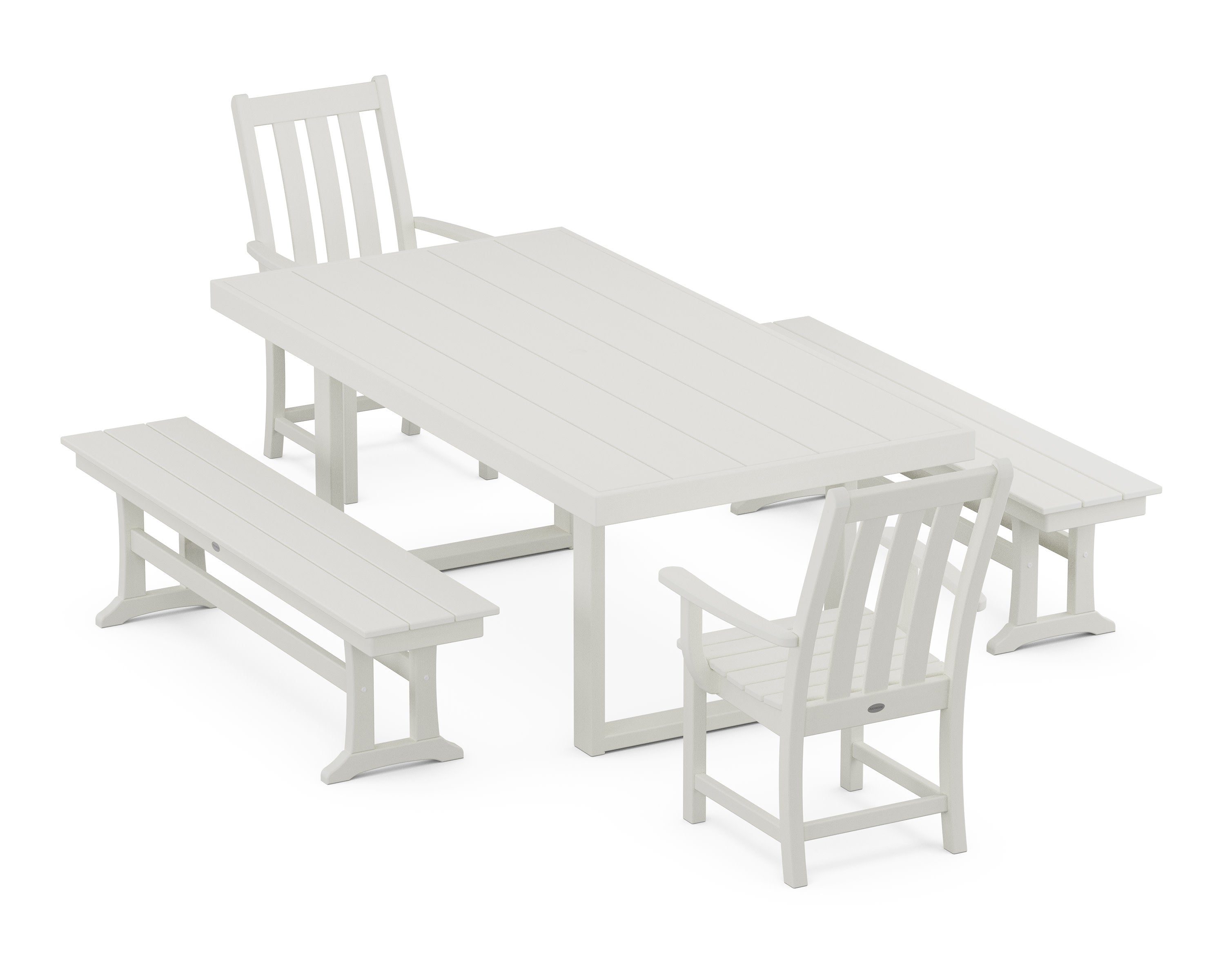 Vineyard 5-Piece Dining Set with Benches in Vintage White