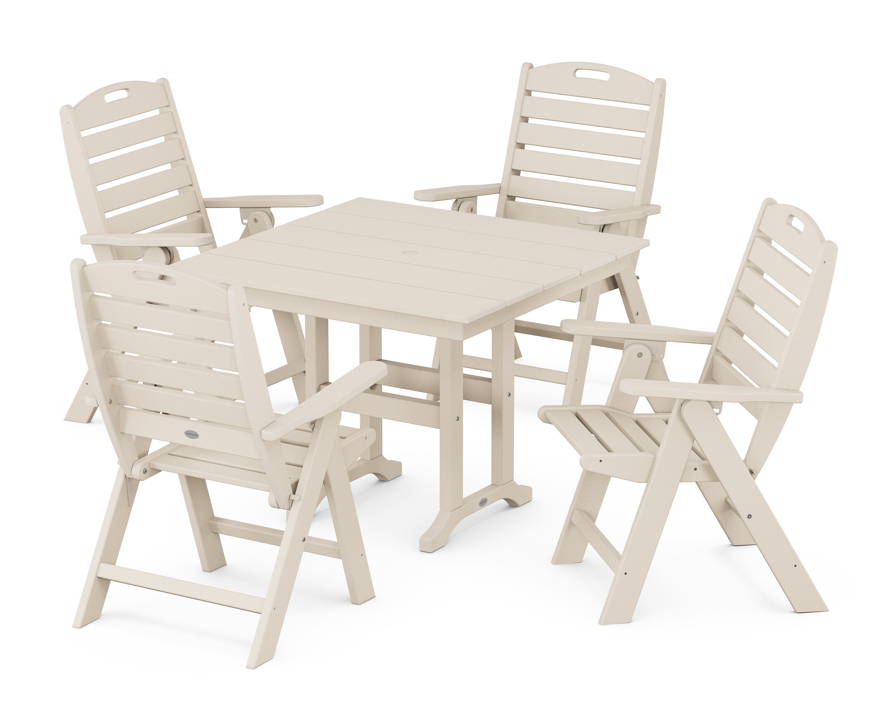 Nautical Folding Highback Chair 5-Piece Farmhouse Dining Set in Sand