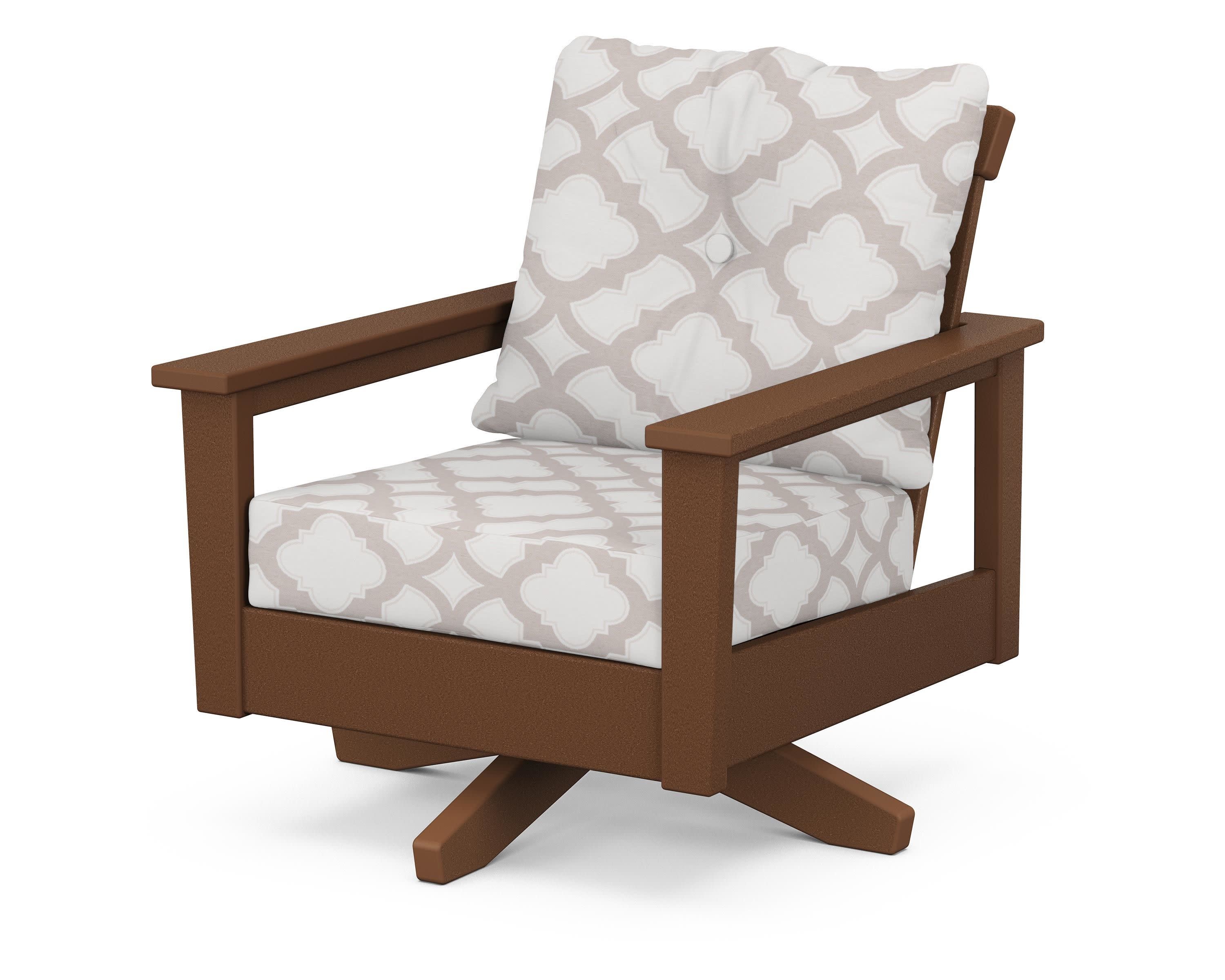Prescott Deep Seating Swivel Chair in Teak / Trellis Dune Burlap