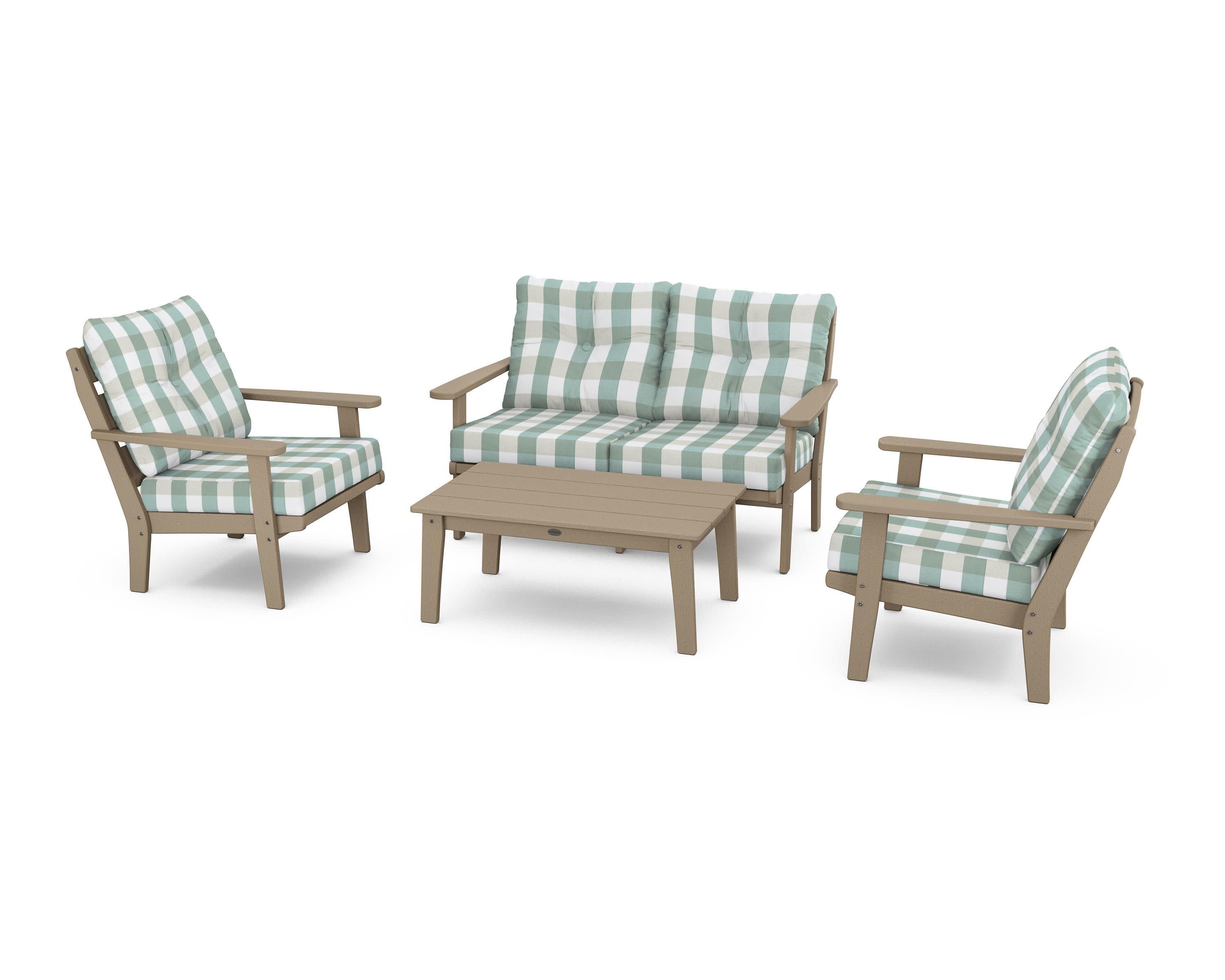 Lakeside 4-Piece Deep Seating Set in Vintage Sahara / Buffalo Plaid Glacier Spa