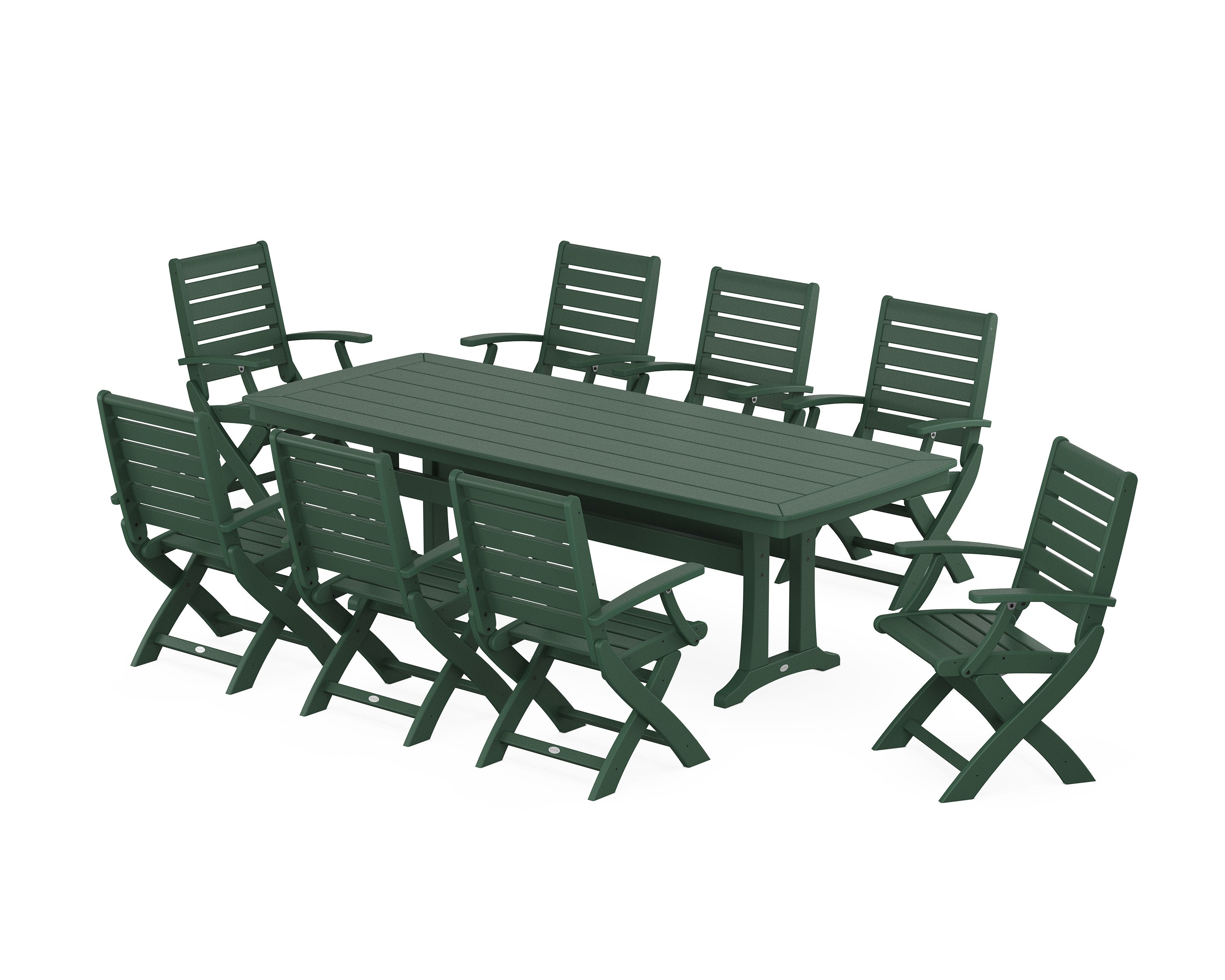Signature Folding 9-Piece Dining Set with Trestle Legs in Green