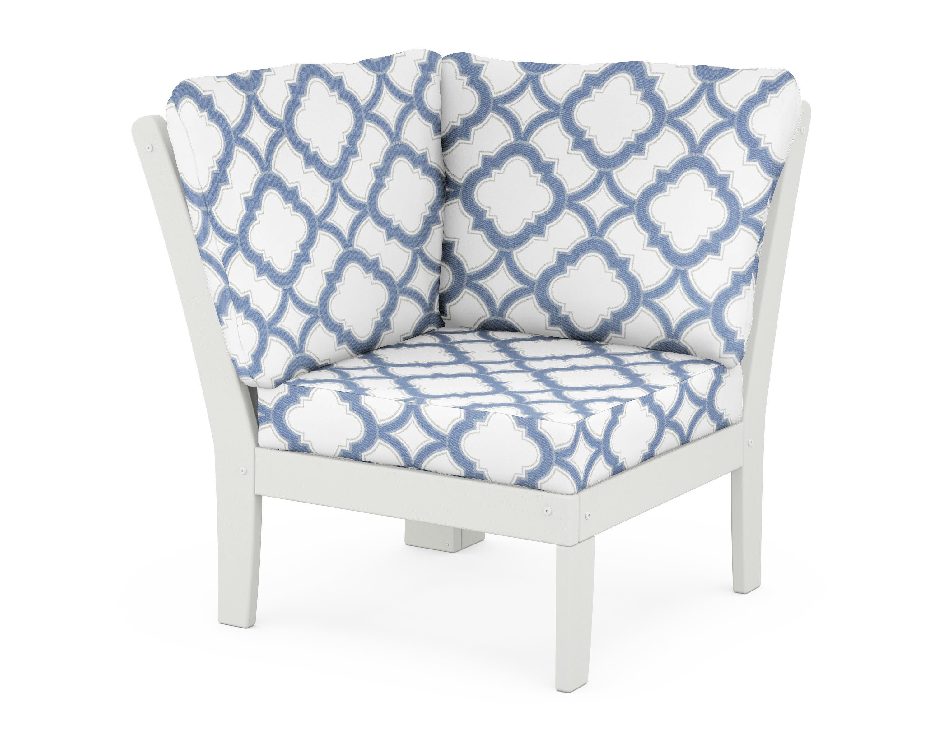 Braxton Modular Corner Chair in Vintage White / Trellis Sky Blue