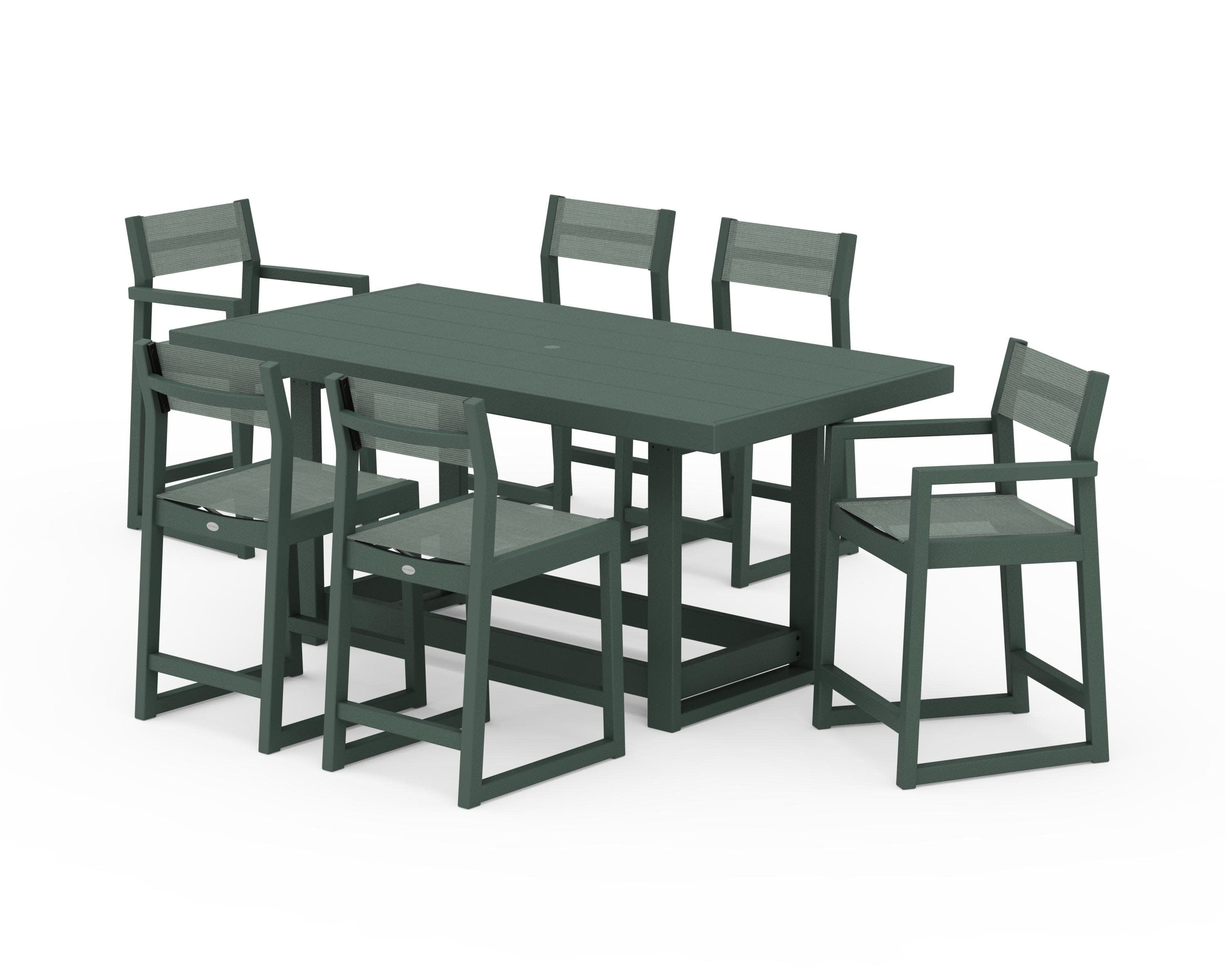 EDGE Sling 7-Piece Counter Table Set in Green / Dupioni Sea Mist Sling