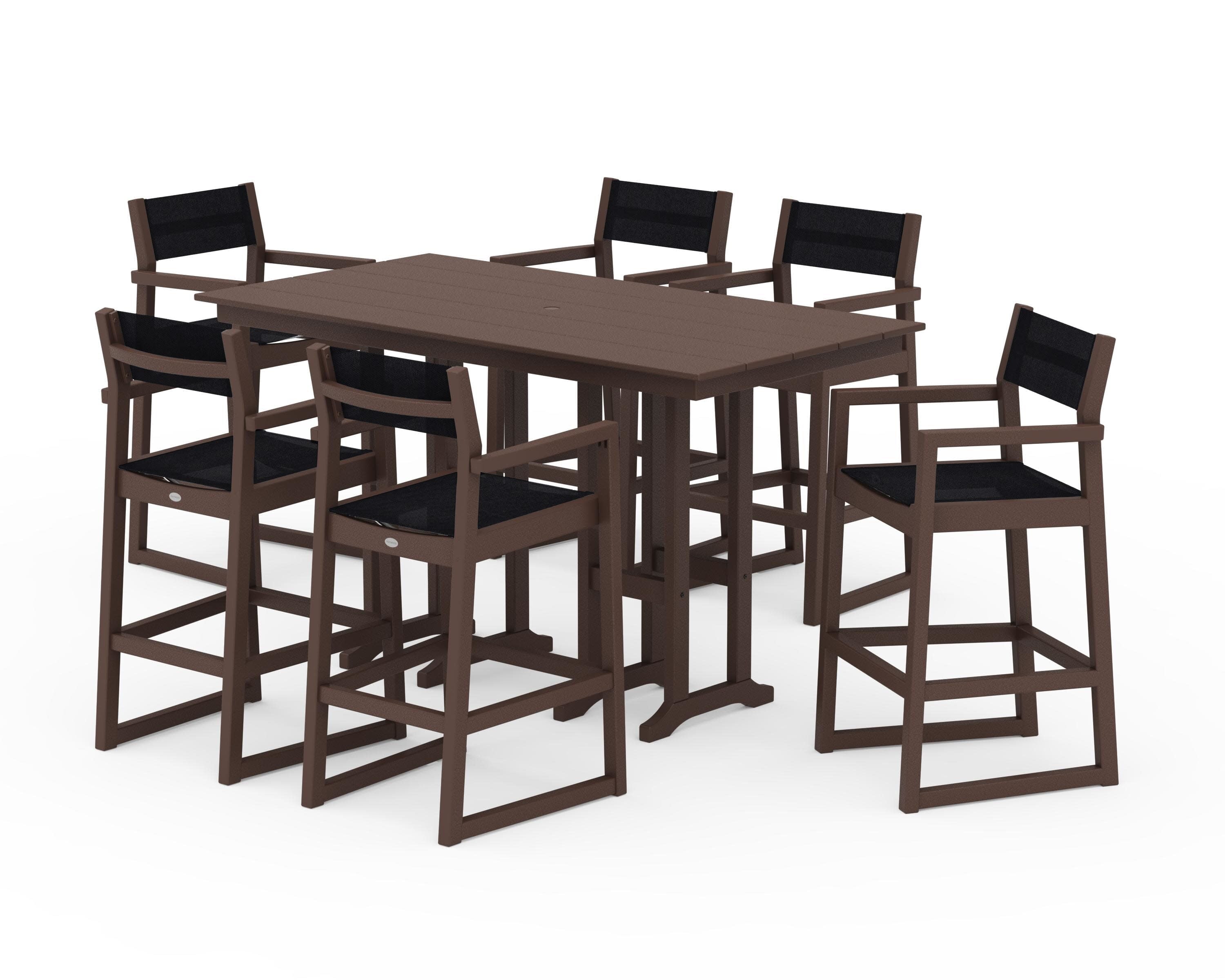 EDGE Sling Arm Chair 7-Piece Farmhouse Bar Set in Mahogany / Black Sling
