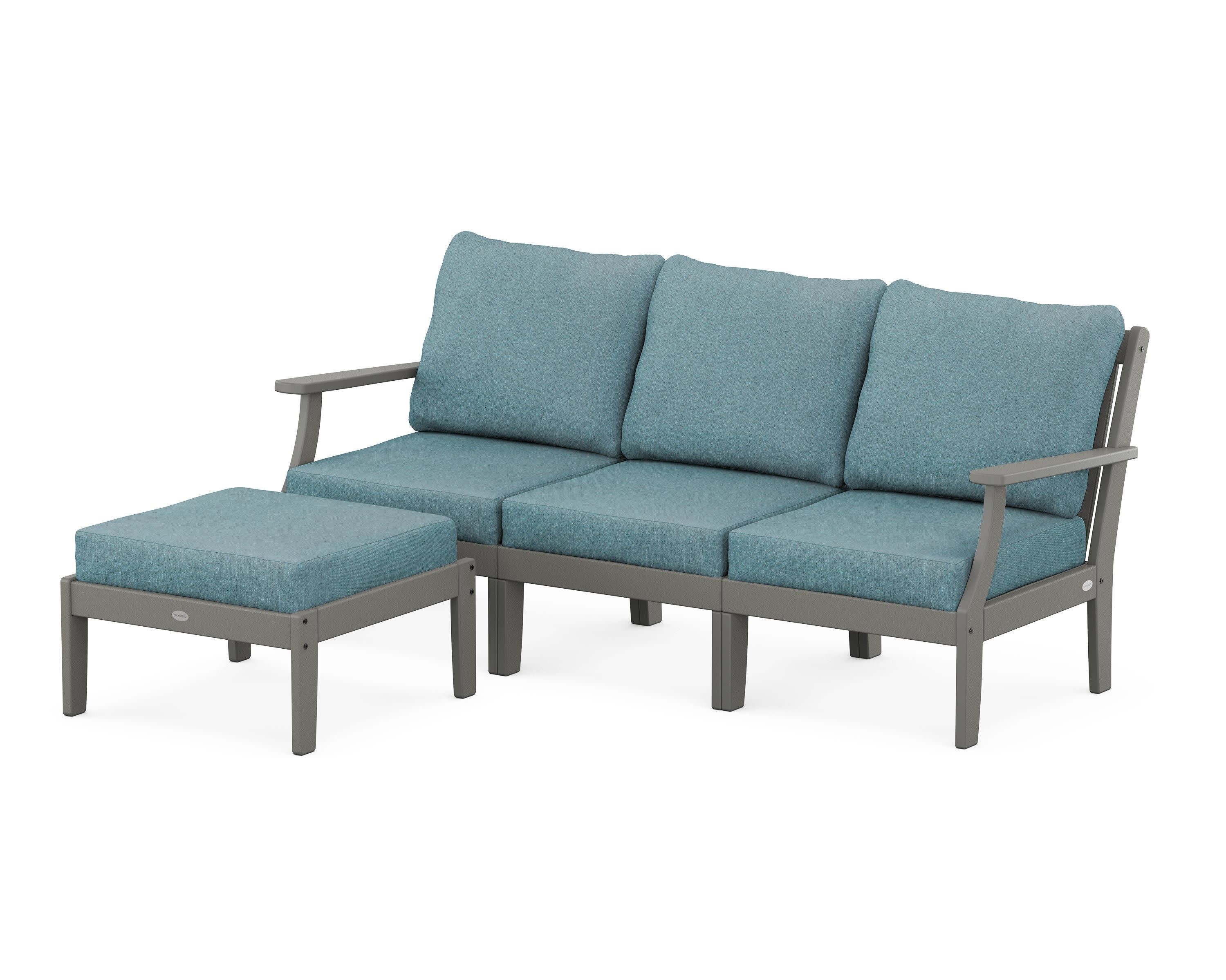 Braxton Modular 4-Piece Deep Seating Set with Ottoman in Slate Grey / Ocean Teal