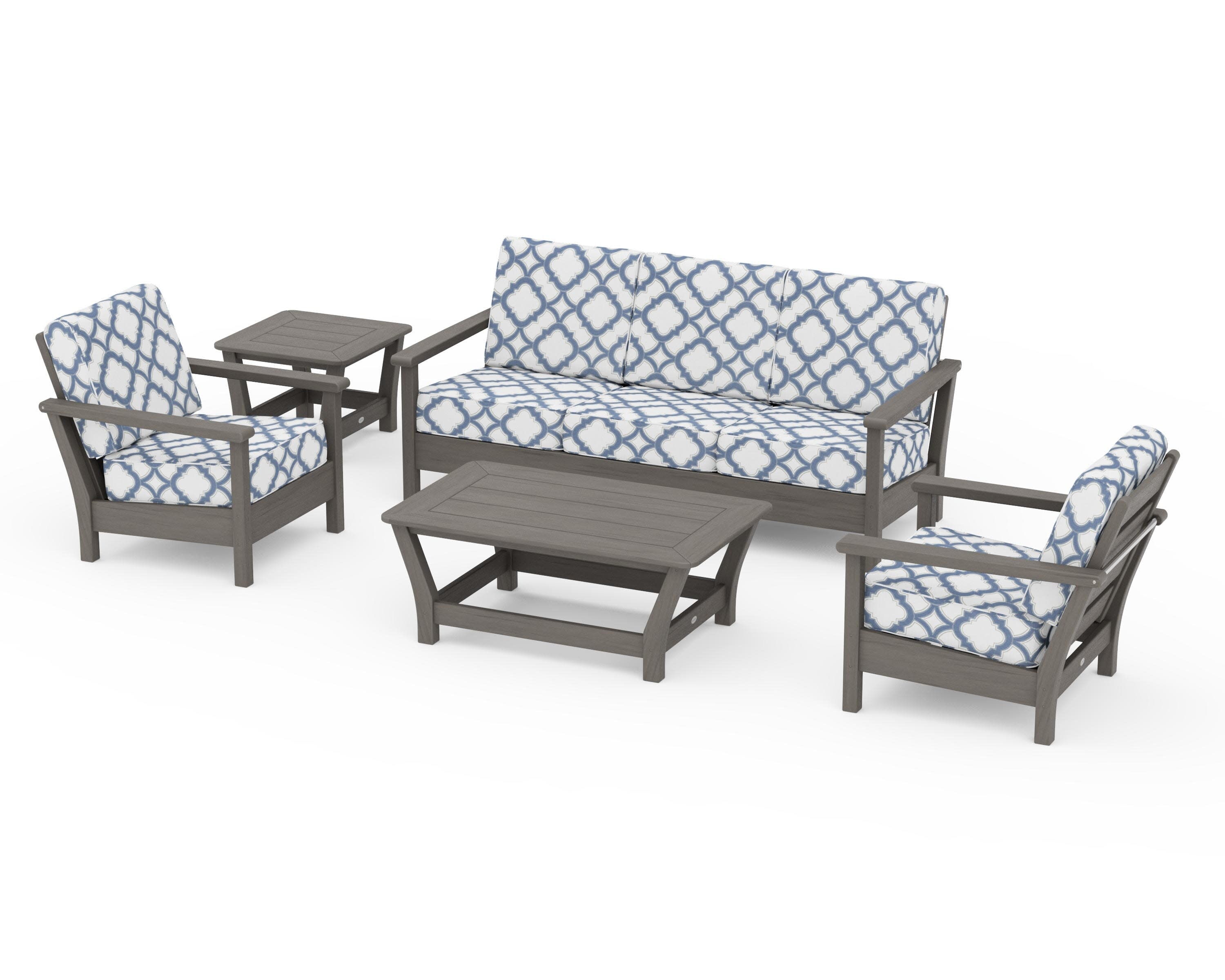 Harbour 5-Piece Deep Seating Set in Driftwood / Trellis Sky Blue