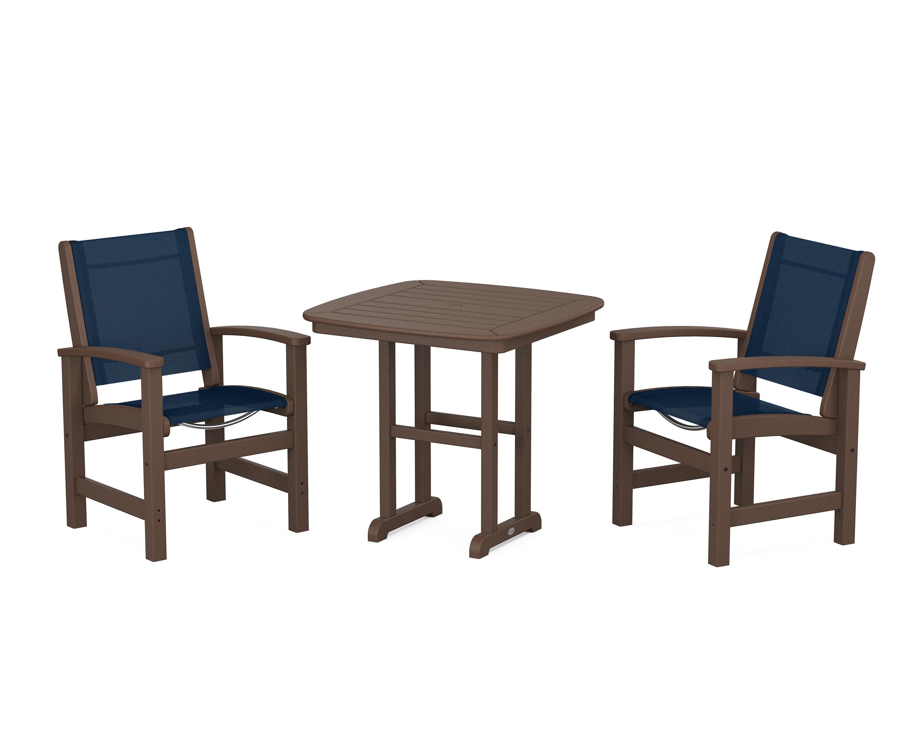 Coastal 3-Piece Dining Set in Mahogany / Navy Blue Sling