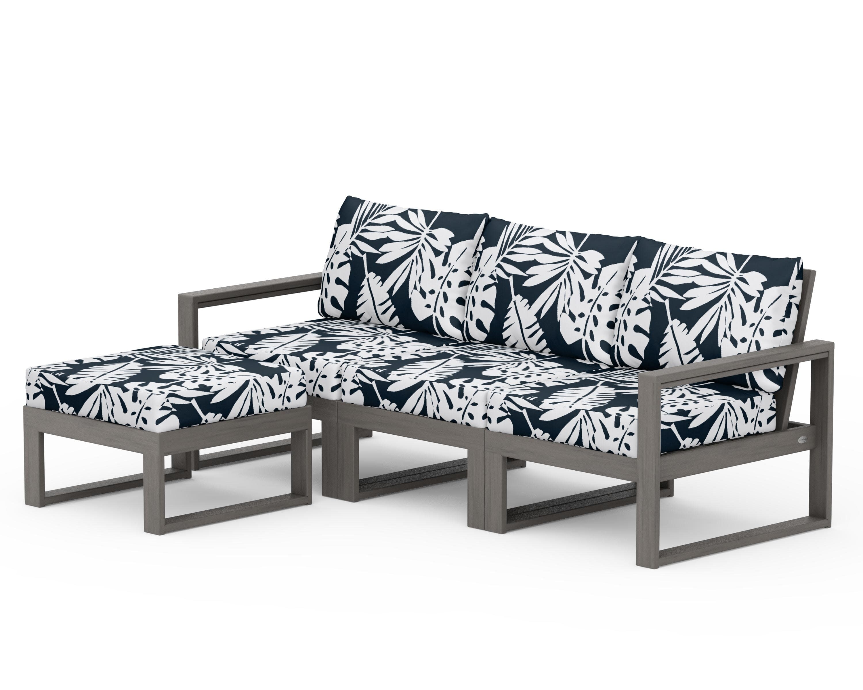 EDGE 4-Piece Modular Deep Seating Set with Ottoman in Driftwood / Leaf Marine Indigo