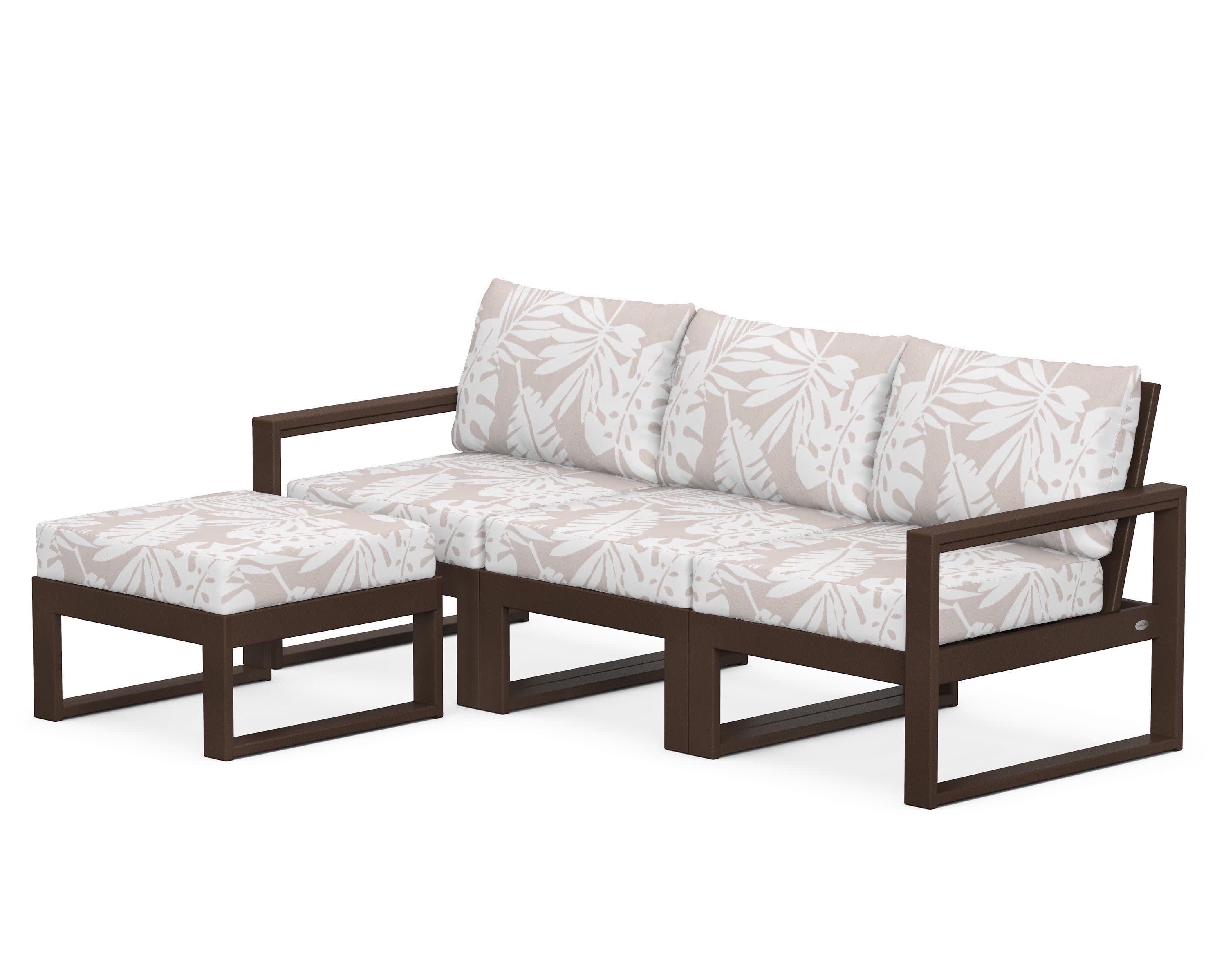 EDGE 4-Piece Modular Deep Seating Set with Ottoman in Mahogany / Leaf Dune Burlap