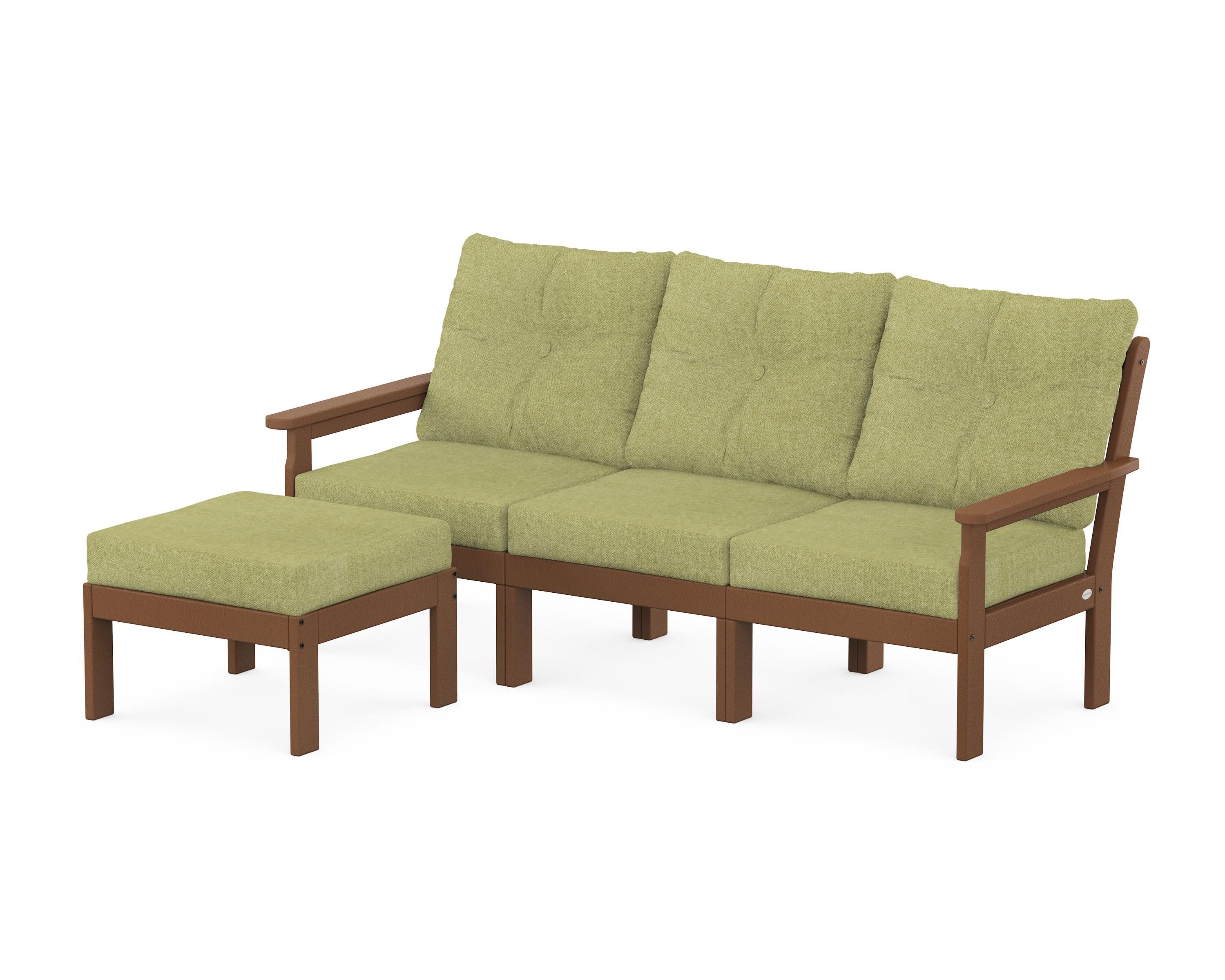 Vineyard 4-Piece Sectional with Ottoman in Teak / Chartreuse Boucle