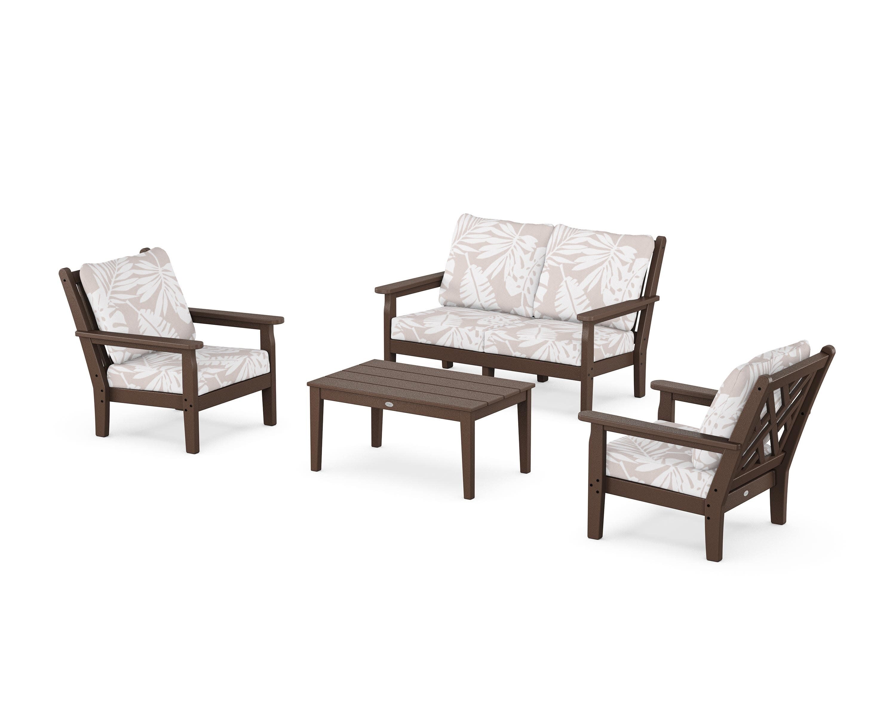 Chippendale 4-Piece Deep Seating Set with Loveseat in Mahogany / Leaf Dune Burlap