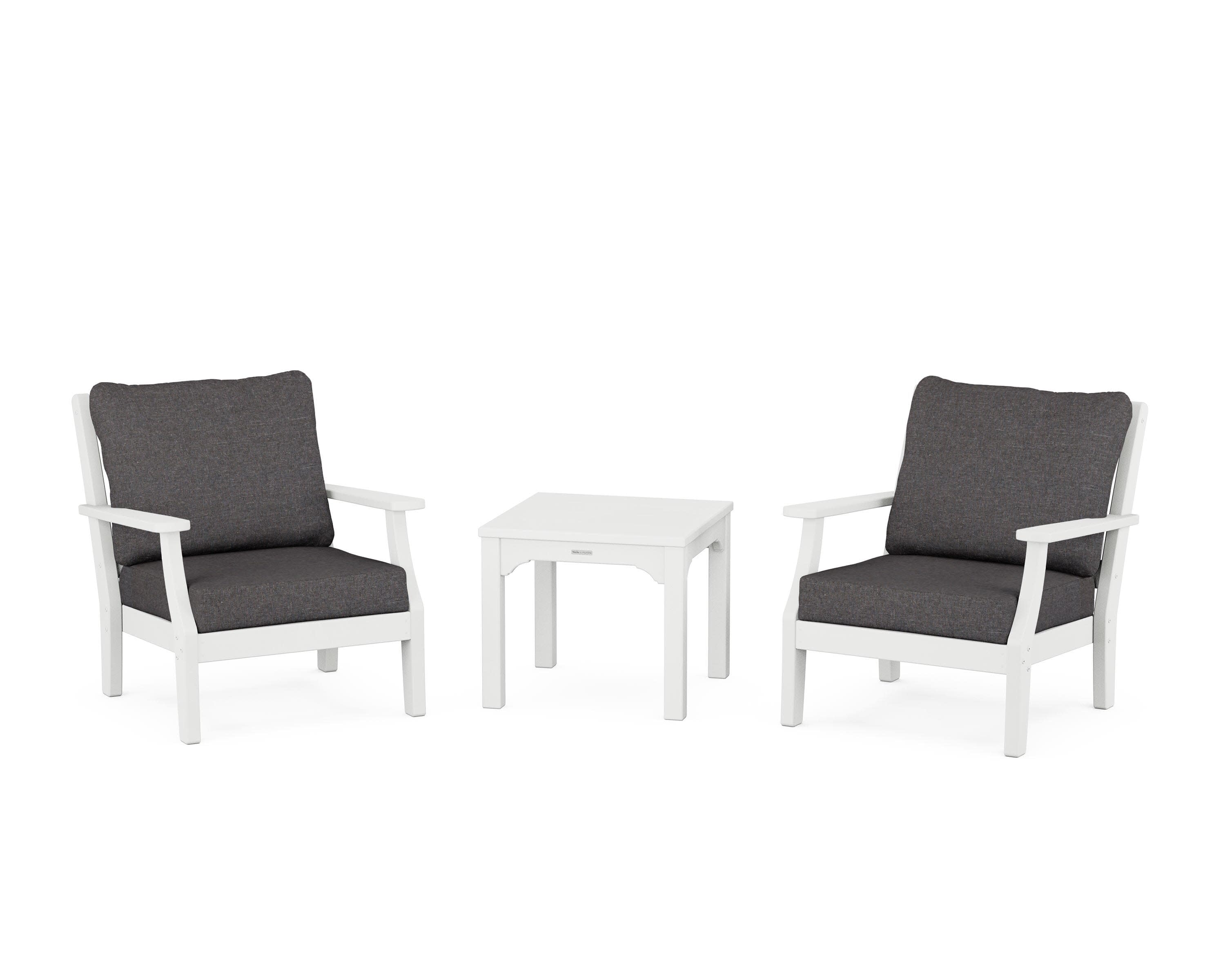 Chinoiserie 3-Piece Deep Seating Set in White / Ash Charcoal