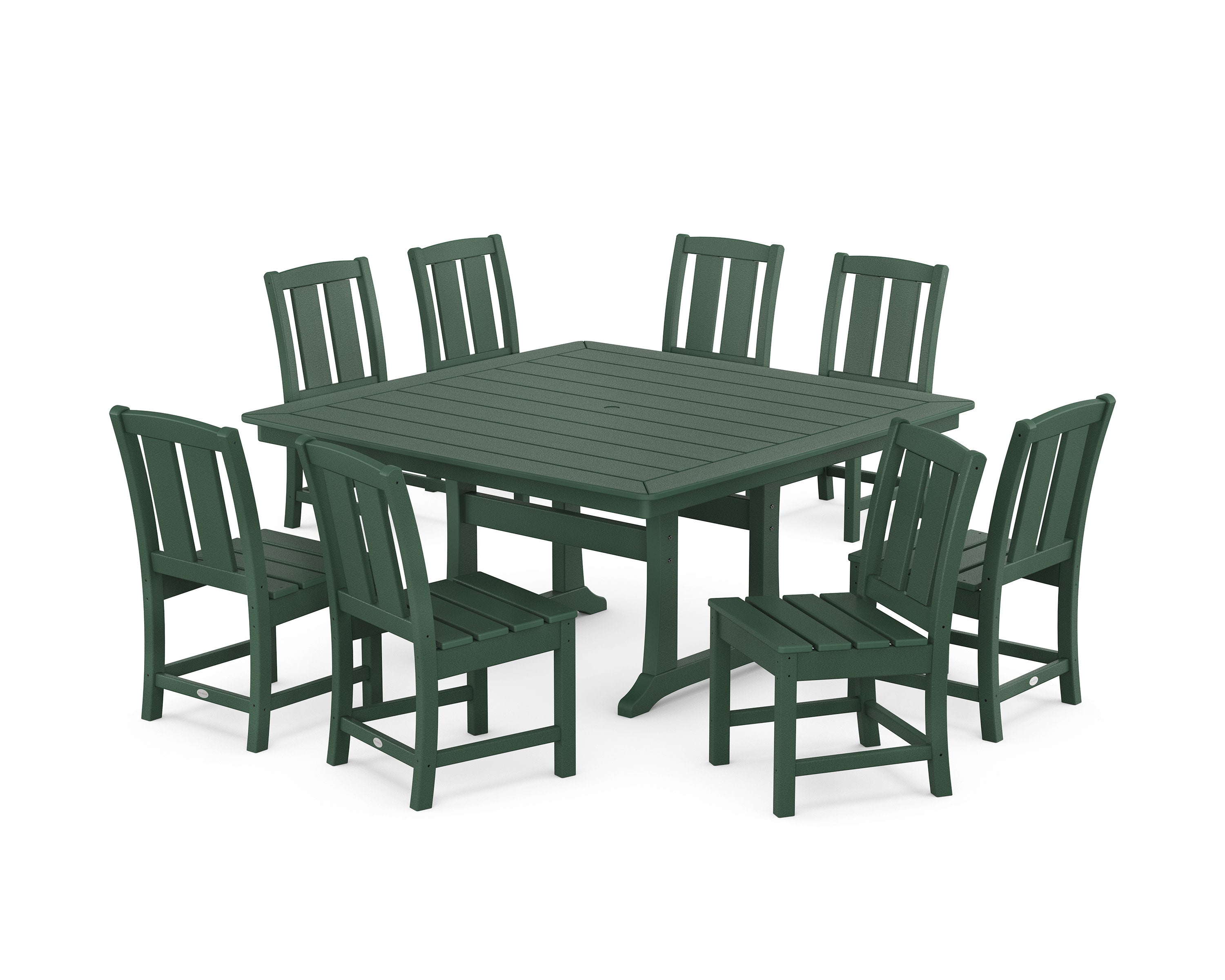 Mission Side Chair 9-Piece Square Dining Set with Trestle Legs in Green