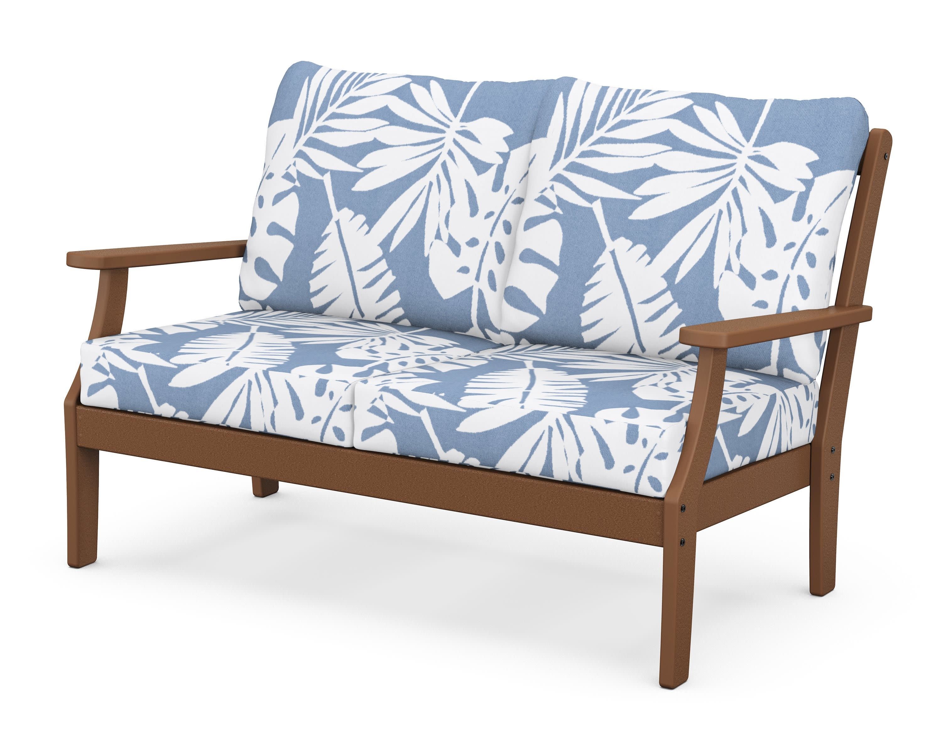 Braxton Deep Seating Loveseat in Teak / Leaf Sky Blue