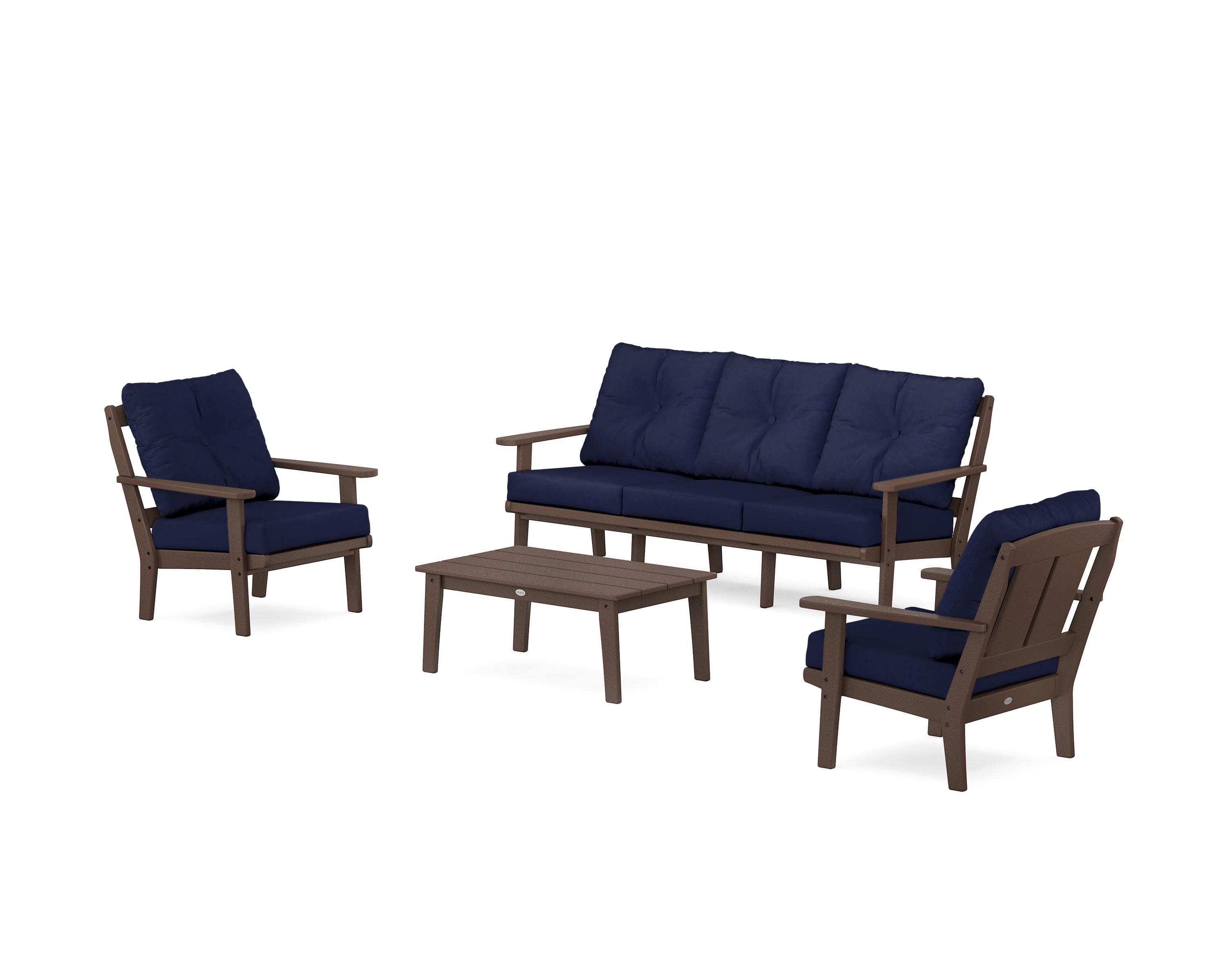 Mission 4-Piece Deep Seating Set with Sofa in Mahogany / Navy