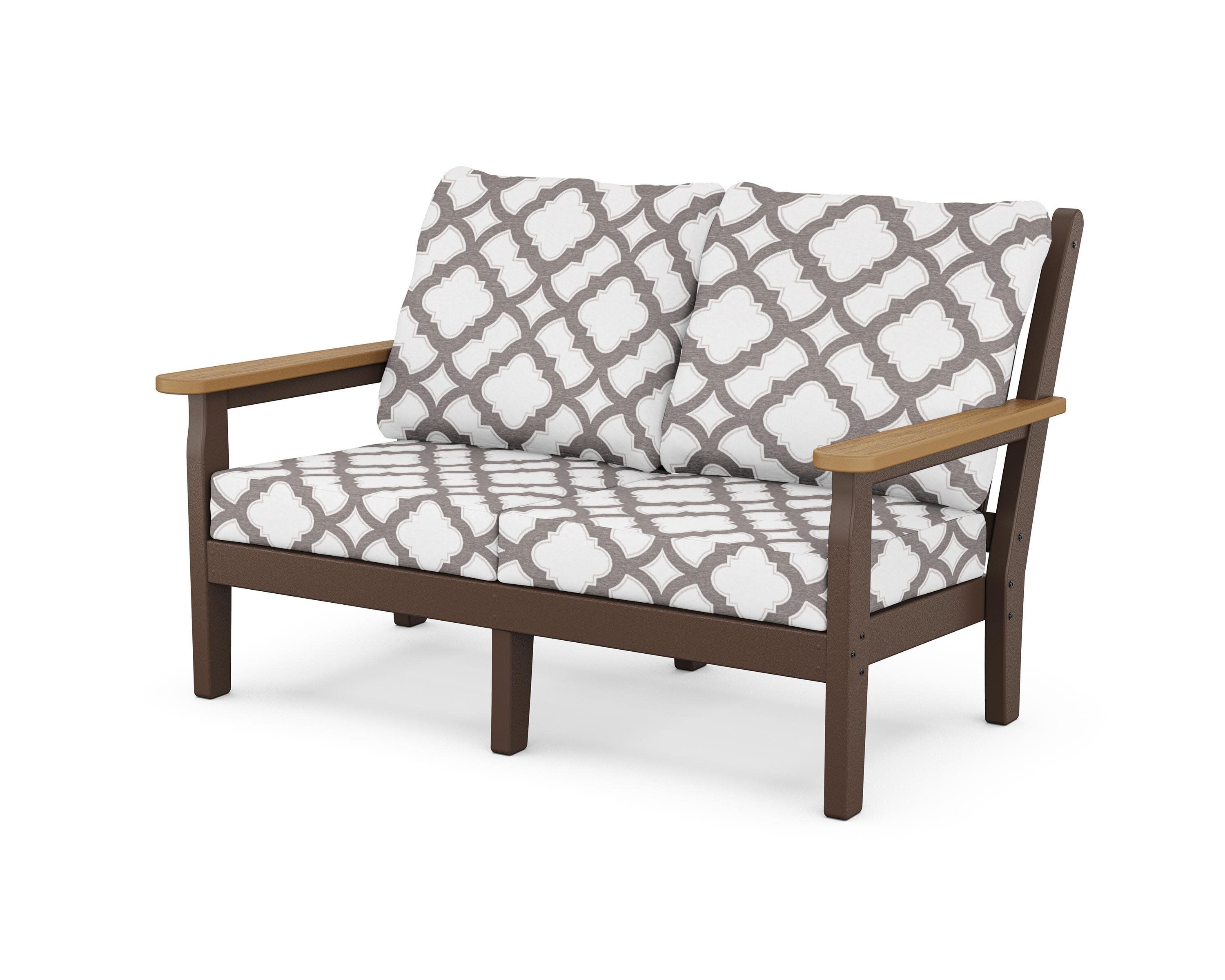 Chippendale Deep Seating Loveseat in Mahogany / Natural / Trellis Grey Mist