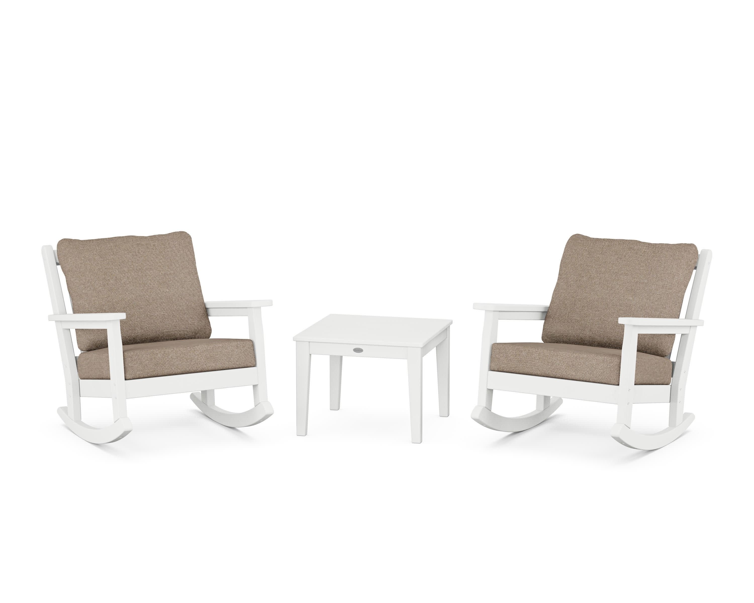 Chippendale 3-Piece Deep Seating Rocker Set in White / Spiced Burlap