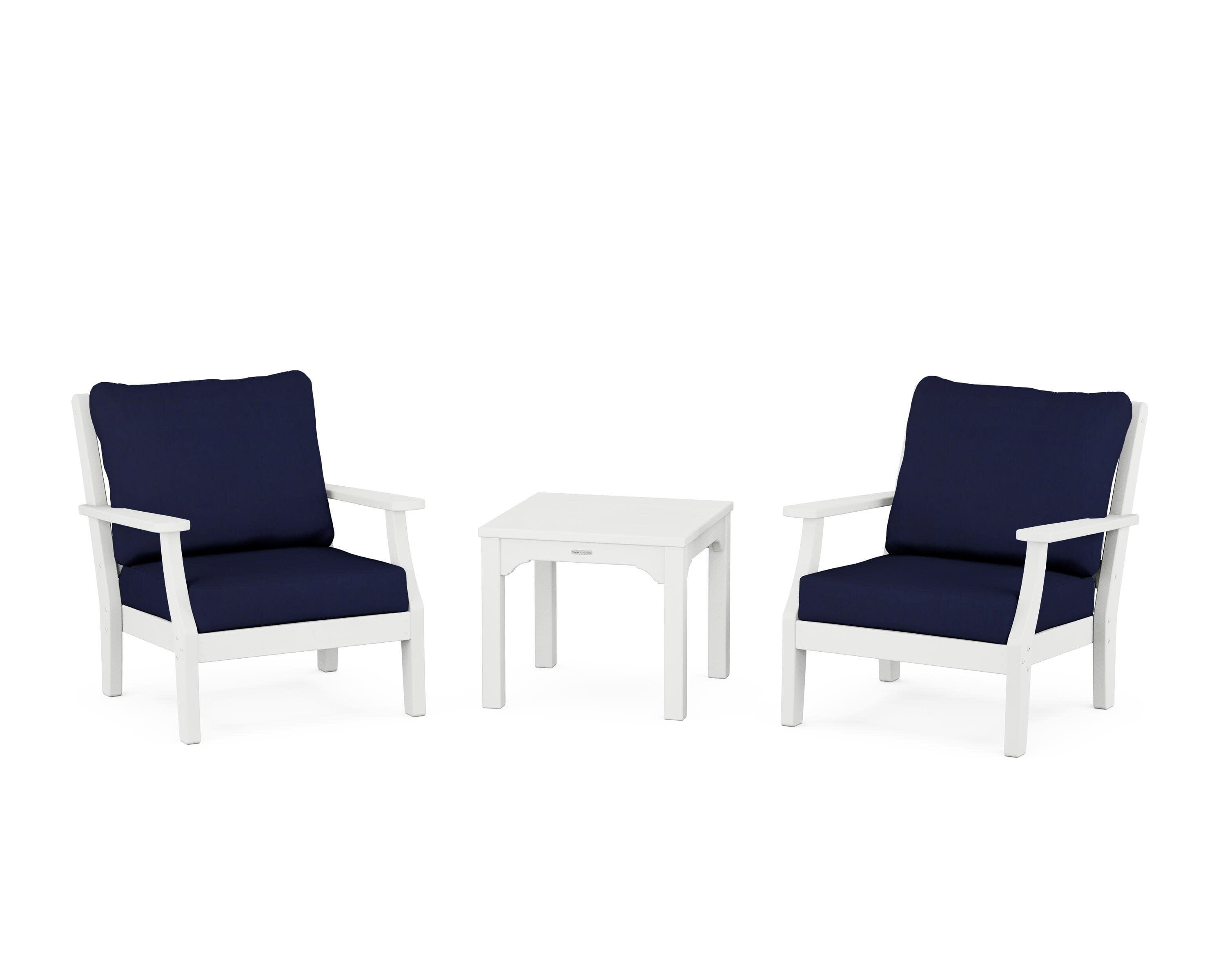 Chinoiserie 3-Piece Deep Seating Set in White / Navy