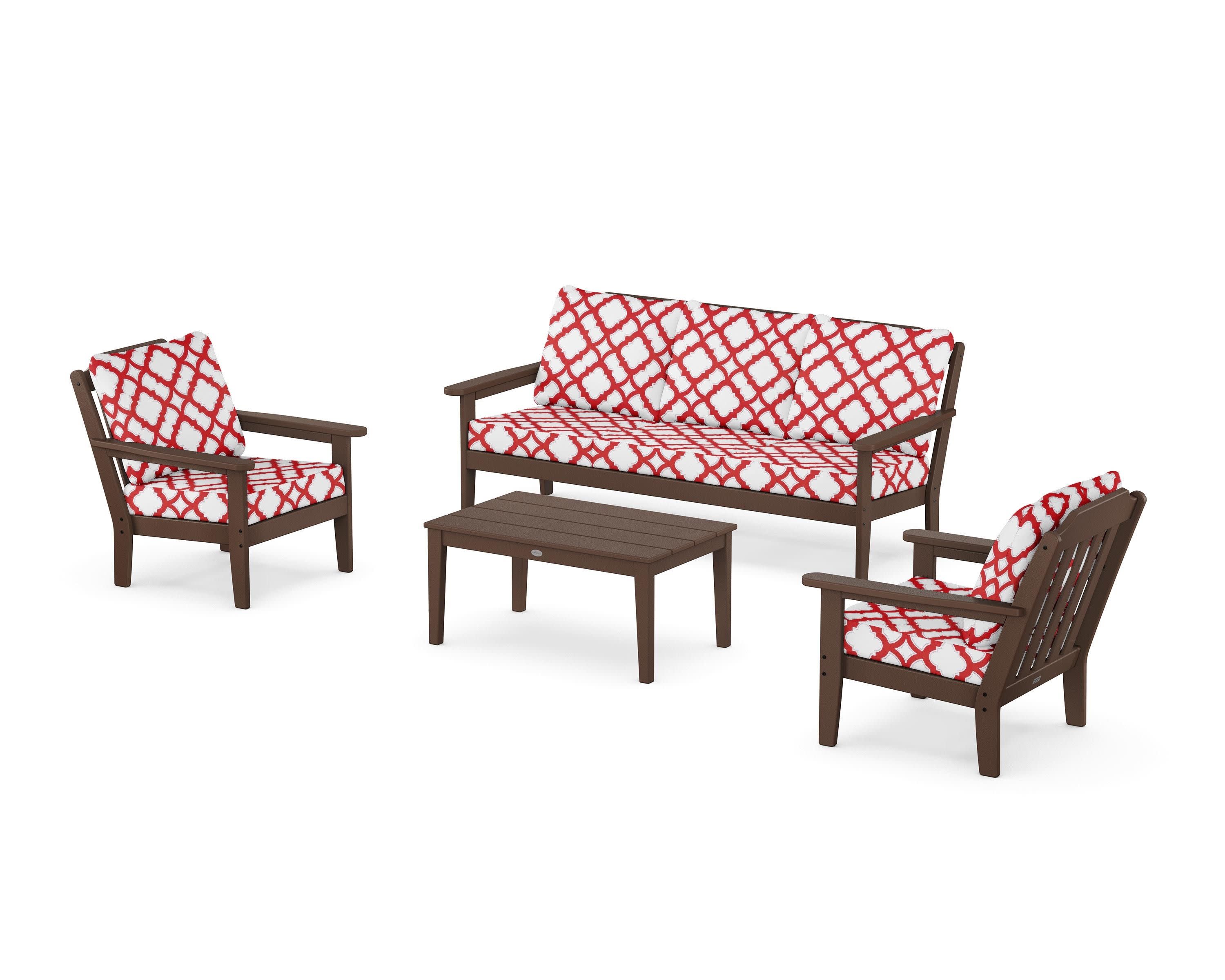 Cottage 4-Piece Deep Seating Set with Sofa in Mahogany / Trellis Crimson