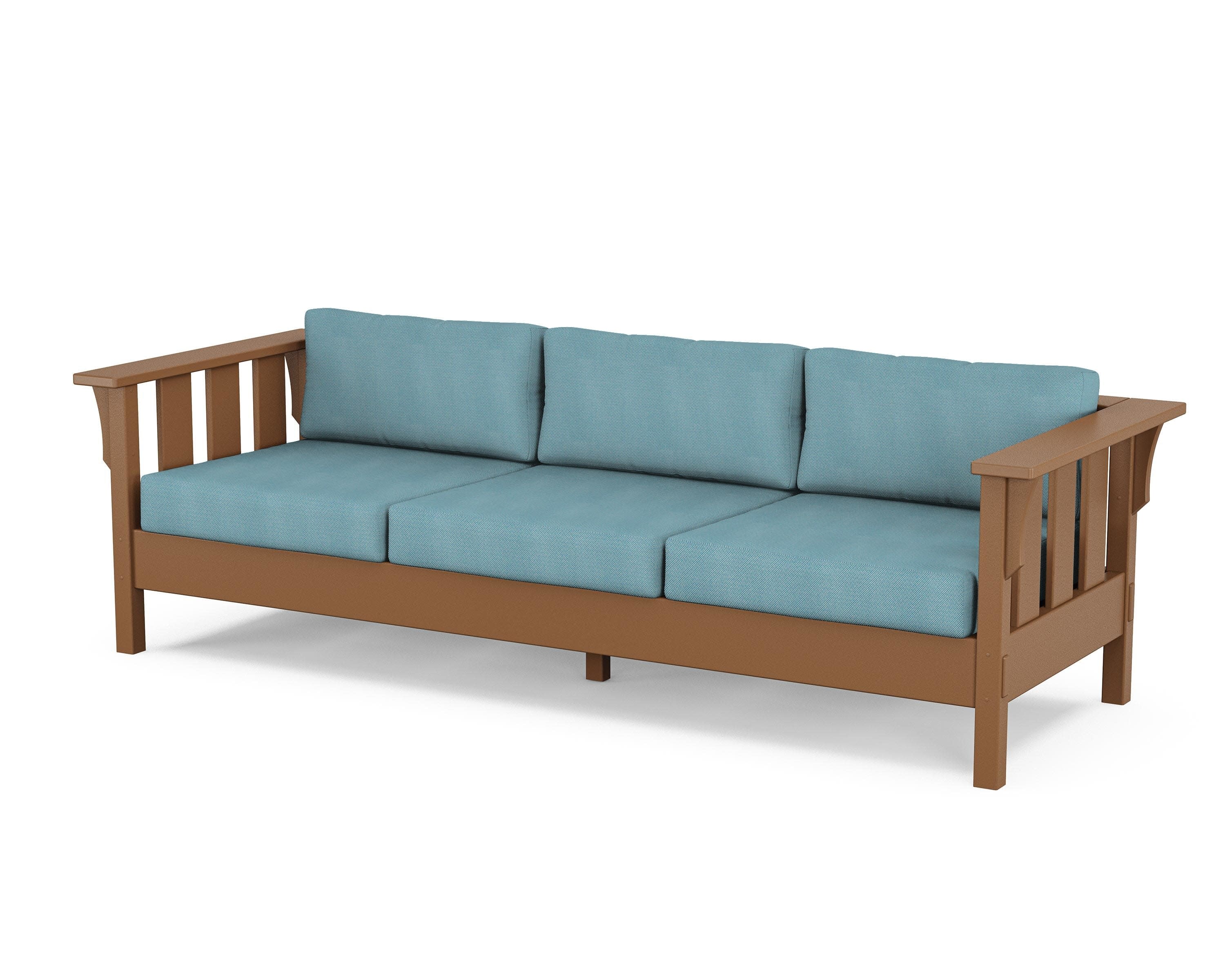 Acadia Deep Seating Sofa in Teak / Lattice Sky Blue
