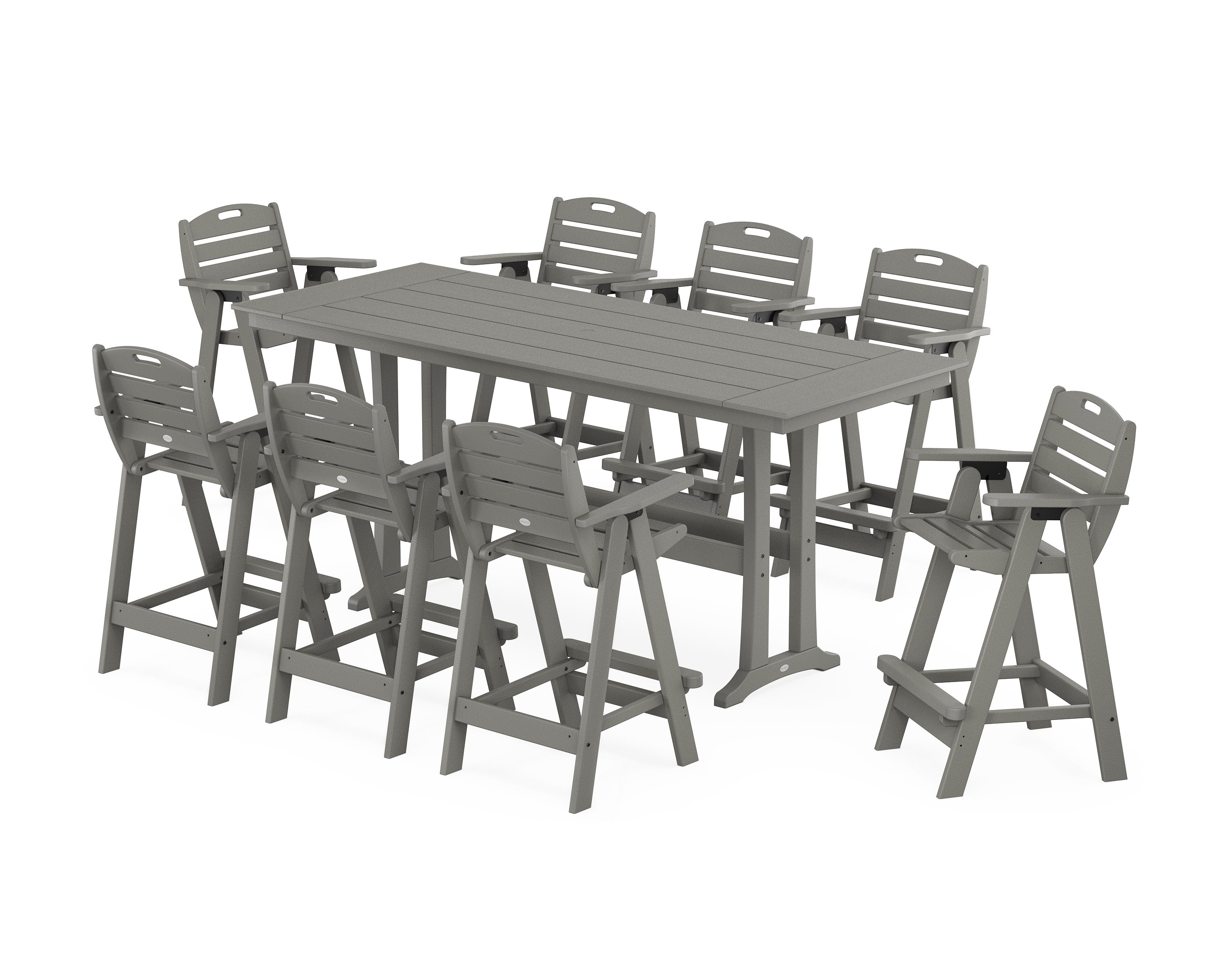 Nautical 9-Piece Farmhouse Bar Set with Trestle Legs in Slate Grey