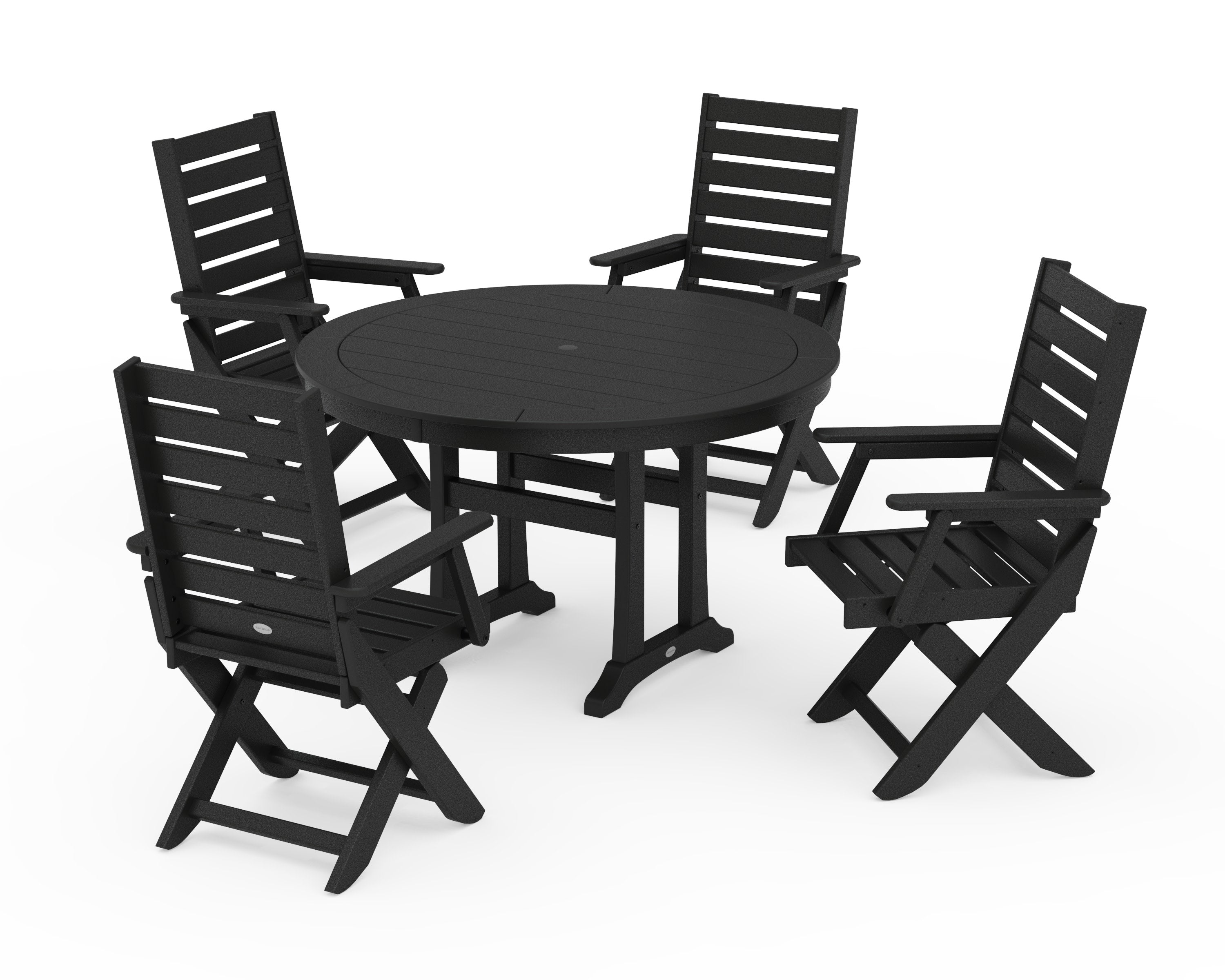 Captain Folding Chair 5-Piece Round Dining Set with Trestle Legs in Black