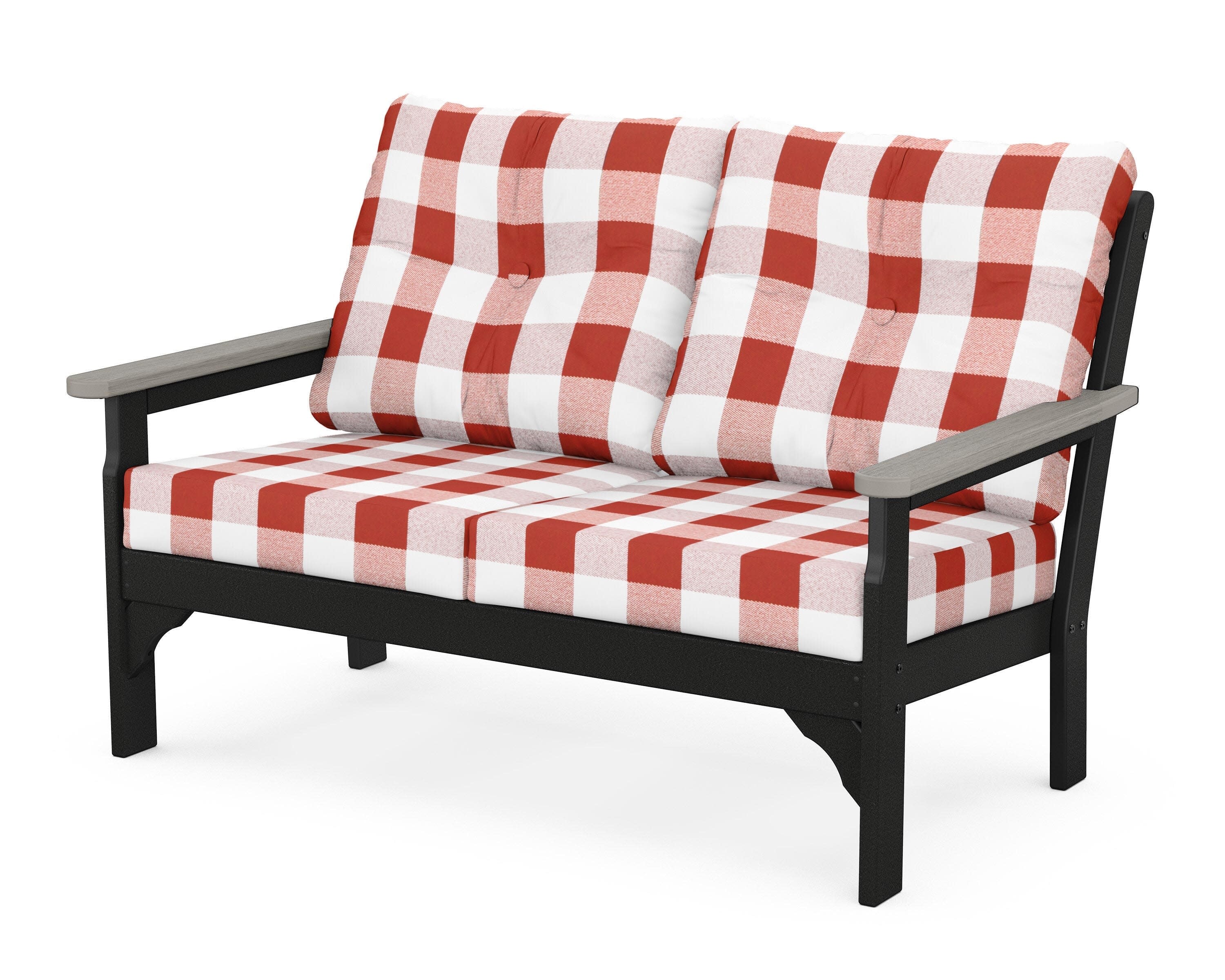 Vineyard Deep Seating Loveseat in Black / Driftwood / Buffalo Plaid Crimson