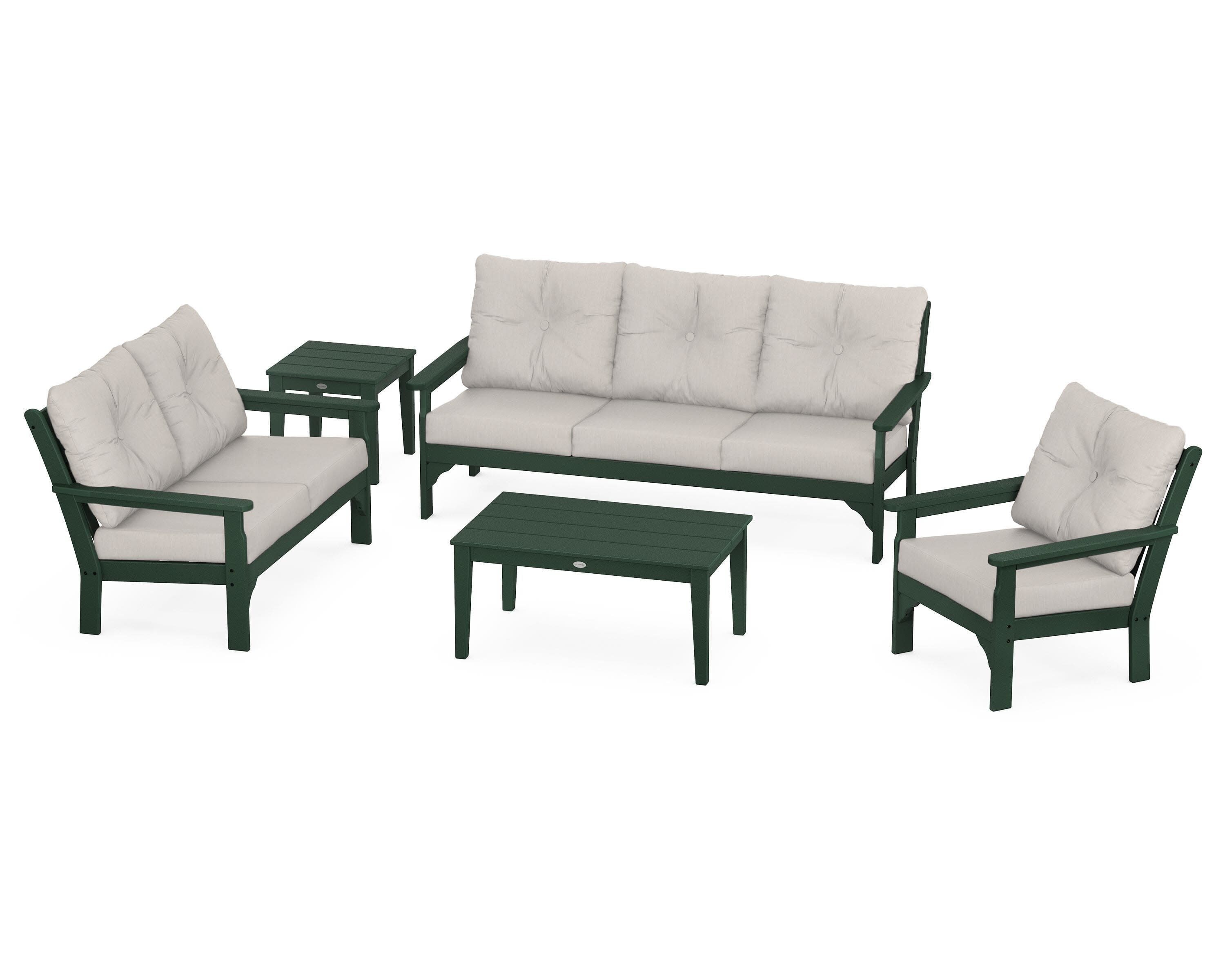 Vineyard 5 Piece Deep Seating Set in Green / Cast Ash